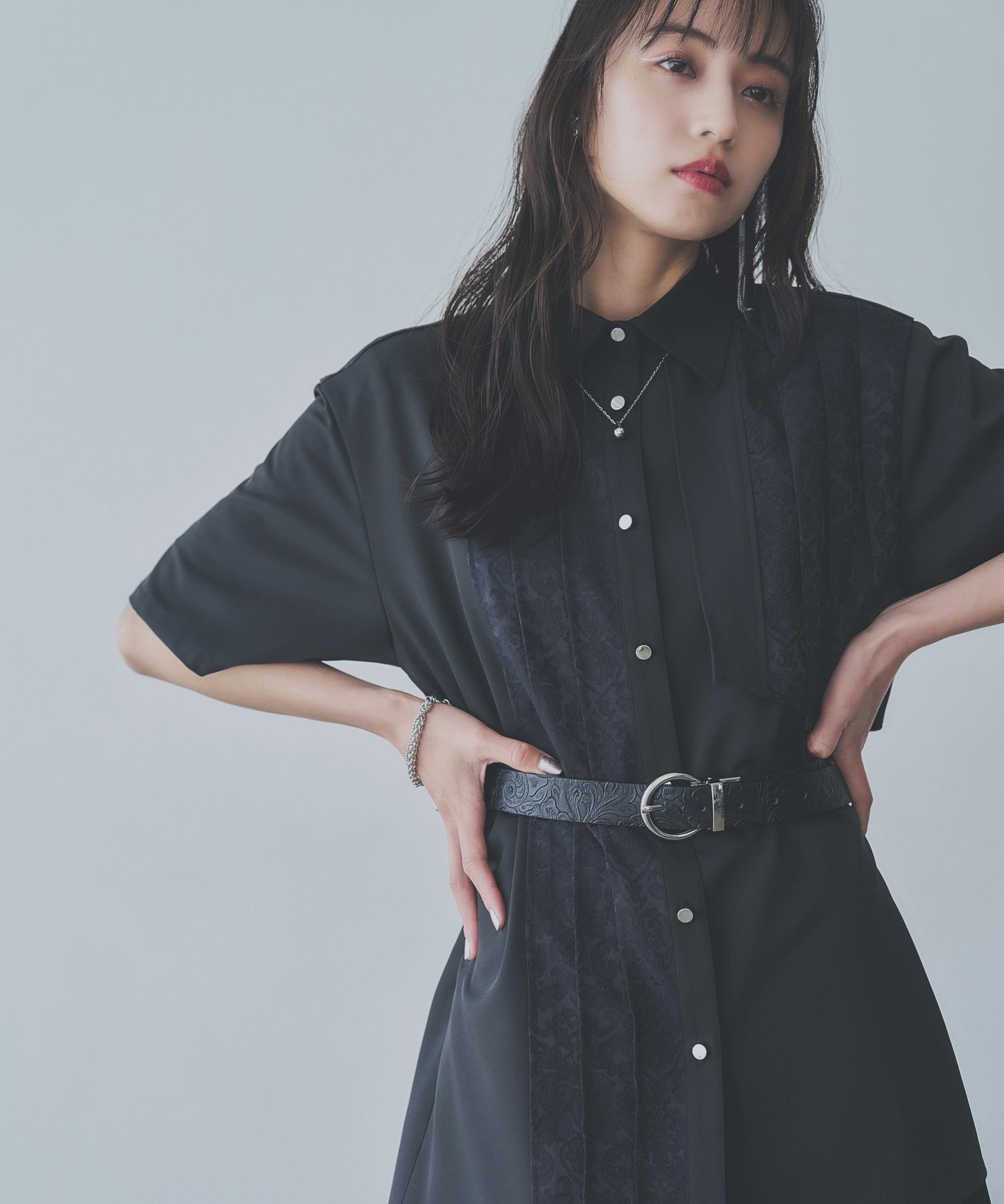 【ハレ/HARE】のジャガードアシメプリーツシャツ インテリア・キッズ・メンズ・レディースファッション・服の通販 founy(ファニー) 　ファッション　Fashion　レディースファッション　WOMEN　トップス・カットソー　Tops/Tshirt　シャツ/ブラウス　Shirts/Blouses　プリーツ　Pleats　メタル　Metal　人気　Popularity　定番　Standard　ブラック09|ID: prp329100004558859 ipo3291000000032294924