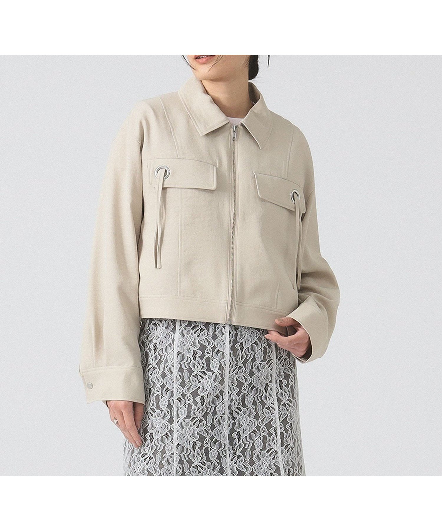 【ビームス ウイメン/BEAMS】のハトメフラップ ブルゾン インテリア・キッズ・メンズ・レディースファッション・服の通販 founy(ファニー) 　ファッション　Fashion　レディースファッション　WOMEN　アウター　Coat Outerwear　ブルゾン　Blouson/Jackets　春　Spring　秋　Autumn/Fall　クロップド　Cropped　コンパクト　Compact　シルバー　Silver　ジップ　Zip　トレンド　Trend　フラップ　Flap　フロント　Front　ブルゾン　Blouson　ボトム　Bottom　ポケット　Pocket　BEIGE|ID: prp329100004559418 ipo3291000000032235430