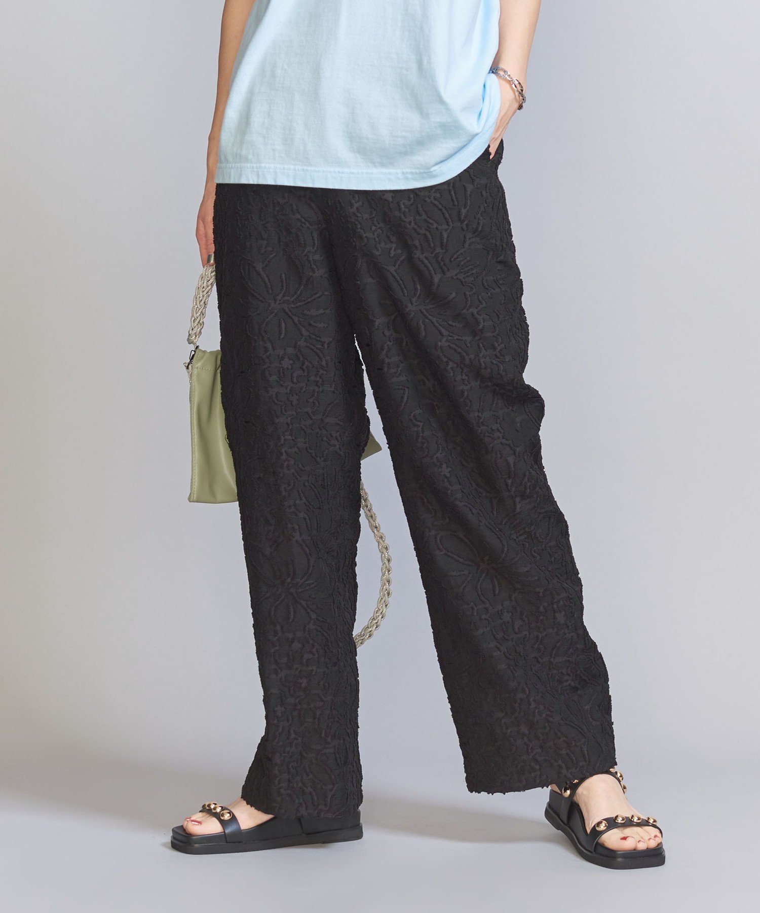 【その他のブランド/Other】のカットジャカード バックゴムパンツ インテリア・キッズ・メンズ・レディースファッション・服の通販 founy(ファニー) 　ファッション　Fashion　レディースファッション　WOMEN　パンツ　Pants　バッグ　Bag　オレンジ　Orange　春　Spring　今季　This Season　サマー　Summer　シューズ　Shoes　シンプル　Simple　ジャカード　Jacquard　ストレート　Straight　トレンド　Trend　フロント　Front　S/S・春夏　Ss・Spring/Summer　おすすめ　Recommend　夏　Summer　BLACK|ID: prp329100004559441 ipo3291000000032235602