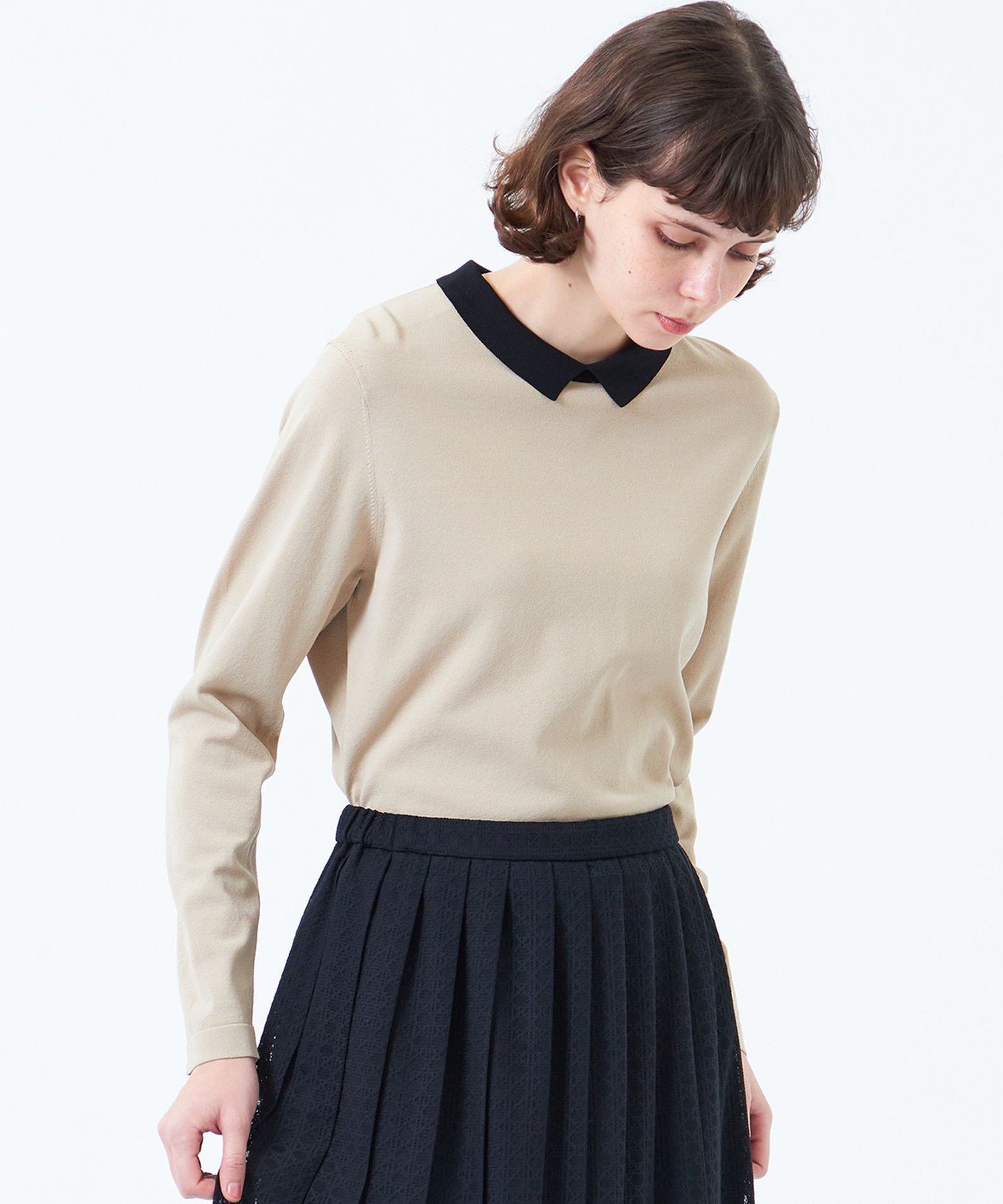 【マッキントッシュ フィロソフィー/MACKINTOSH PHILOSOPHY】の【Bicolor Knit Polo(バイカラーニットポロ)】 インテリア・キッズ・メンズ・レディースファッション・服の通販 founy(ファニー) 　ファッション　Fashion　レディースファッション　WOMEN　トップス・カットソー　Tops/Tshirt　ニット　Knit Tops　おすすめ　Recommend　ストレッチ　Stretch　ドレープ　Drape　ミックス　Mix　エレガント 上品　Elegant　春　Spring　秋　Autumn/Fall　ベージュ|ID: prp329100004559473 ipo3291000000032235849