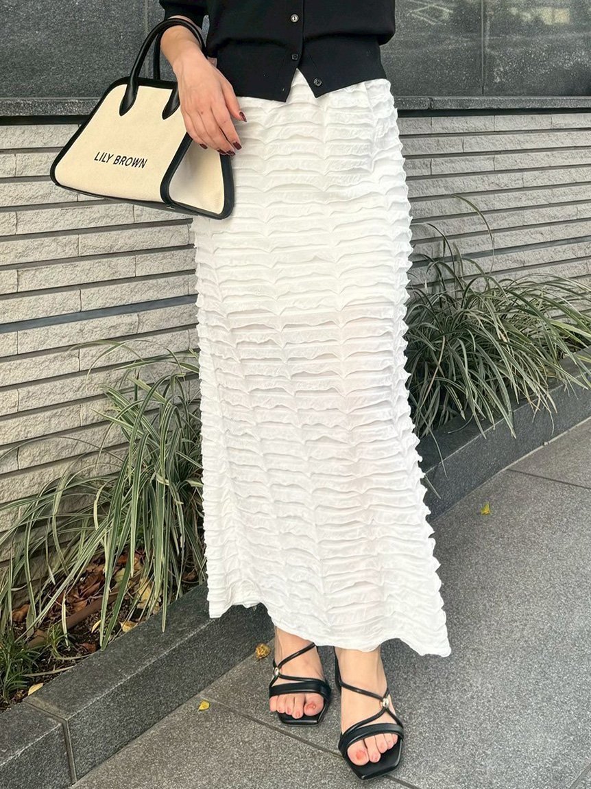 【リリーブラウン/Lily Brown】のフリルカットロングスカート 人気、トレンドファッション・服の通販 founy(ファニー) 　ファッション　Fashion　レディースファッション　WOMEN　スカート　Skirt　ロングスカート　Long Skirt　イエロー　Yellow　カットソー　Cut And Sew　シンプル　Simple　ストレッチ　Stretch　フェミニン　Feminine　フリル　Frills　リラックス　Relax　ロング　Long　 other-1|ID: prp329100004559529 ipo3291000000032236312