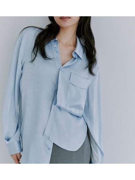 【ミースロエ/MIESROHE】のBACKシアーサテンシャツ インテリア・キッズ・メンズ・レディースファッション・服の通販 founy(ファニー) 　ファッション　Fashion　レディースファッション　Fashion for Women　トップス・カットソー　Cut & Sew Tops　シャツ・ブラウス・オフィスカジュアル　Elegant Blouses & Button-Ups　サテン　Satin, Glossy Fabric　ヴィンテージ　Vintage Style　夏　Summer　羽織　Haori, Light Jacket　LBLU[081]|ID: prp329100004559669 ipo3291000000033716822