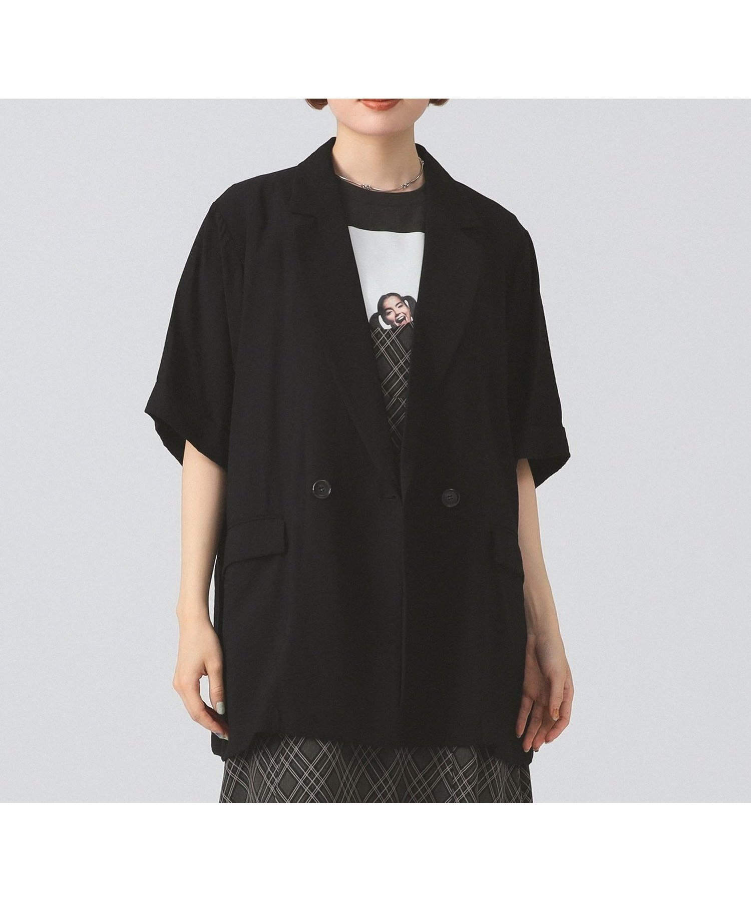 【ビームス ウイメン/BEAMS】の【秋まで着れる/ビジネス/オンオフ】ダブルブレスト ハーフスリーブ ジャケット インテリア・キッズ・メンズ・レディースファッション・服の通販 founy(ファニー) 　ファッション　Fashion　レディースファッション　Fashion for Women　アウター　Coat / Outerwear Collection　レディースジャケット・軽アウター　Jackets　おすすめ　Recommended / Our Picks　カットソー　Cut and Sewn Top　ジャケット　Jacket, Outerwear　スリーブ　Sleeve, Long Sleeve / Short Sleeve　ダブル　Double, Double-Breasted　ハーフ　Half, Half-Length　バランス　Balance, Style Balance　ビジネス 仕事 通勤　Business / Work / Commuting　フロント　Front, Front Design　リラックス　Relax, Relaxed Fit　ロング　Long, Long-Length　秋　Autumn　BLACK|ID: prp329100004559674 ipo3291000000033565908