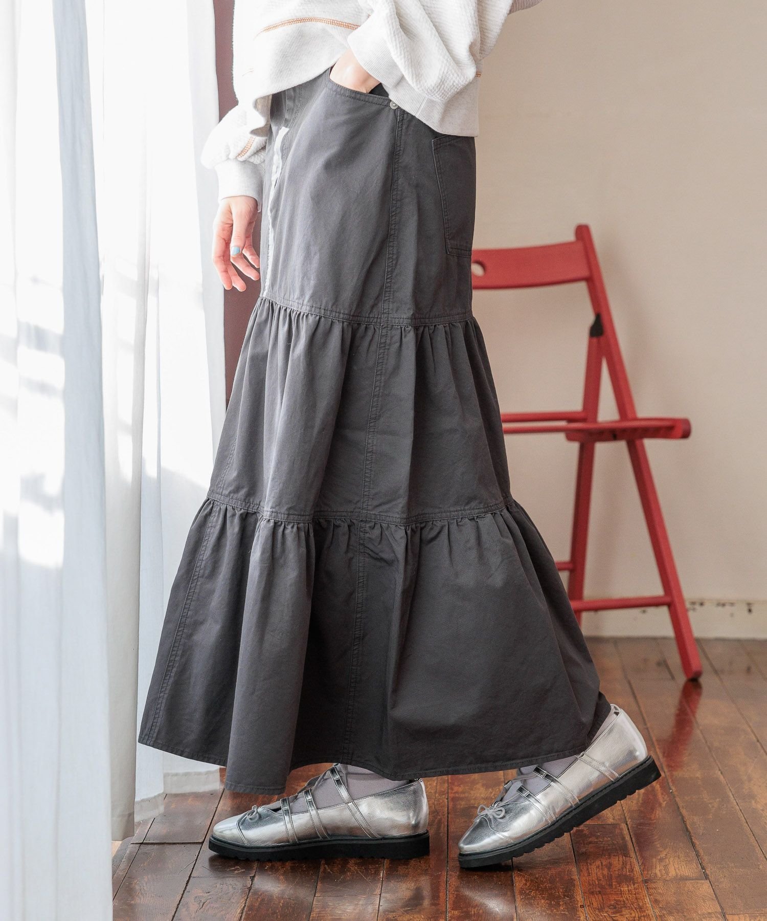 【ニコアンド/niko and】のワークティアードスカート インテリア・キッズ・メンズ・レディースファッション・服の通販 founy(ファニー) 　ファッション　Fashion　レディースファッション　WOMEN　スカート　Skirt　ティアードスカート　Tiered Skirts　おすすめ　Recommend　カットソー　Cut And Sew　ギャザー　Gather　ティアードスカート　Tiered Skirt　ロング　Long　ブラック|ID: prp329100004559720 ipo3291000000032238068