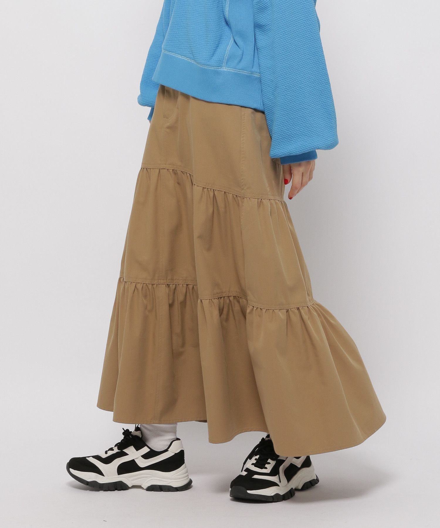 【ニコアンド/niko and】のワークティアードスカート インテリア・キッズ・メンズ・レディースファッション・服の通販 founy(ファニー) 　ファッション　Fashion　レディースファッション　WOMEN　スカート　Skirt　ティアードスカート　Tiered Skirts　おすすめ　Recommend　カットソー　Cut And Sew　ギャザー　Gather　ティアードスカート　Tiered Skirt　ロング　Long　ベージュ|ID: prp329100004559720 ipo3291000000032238069