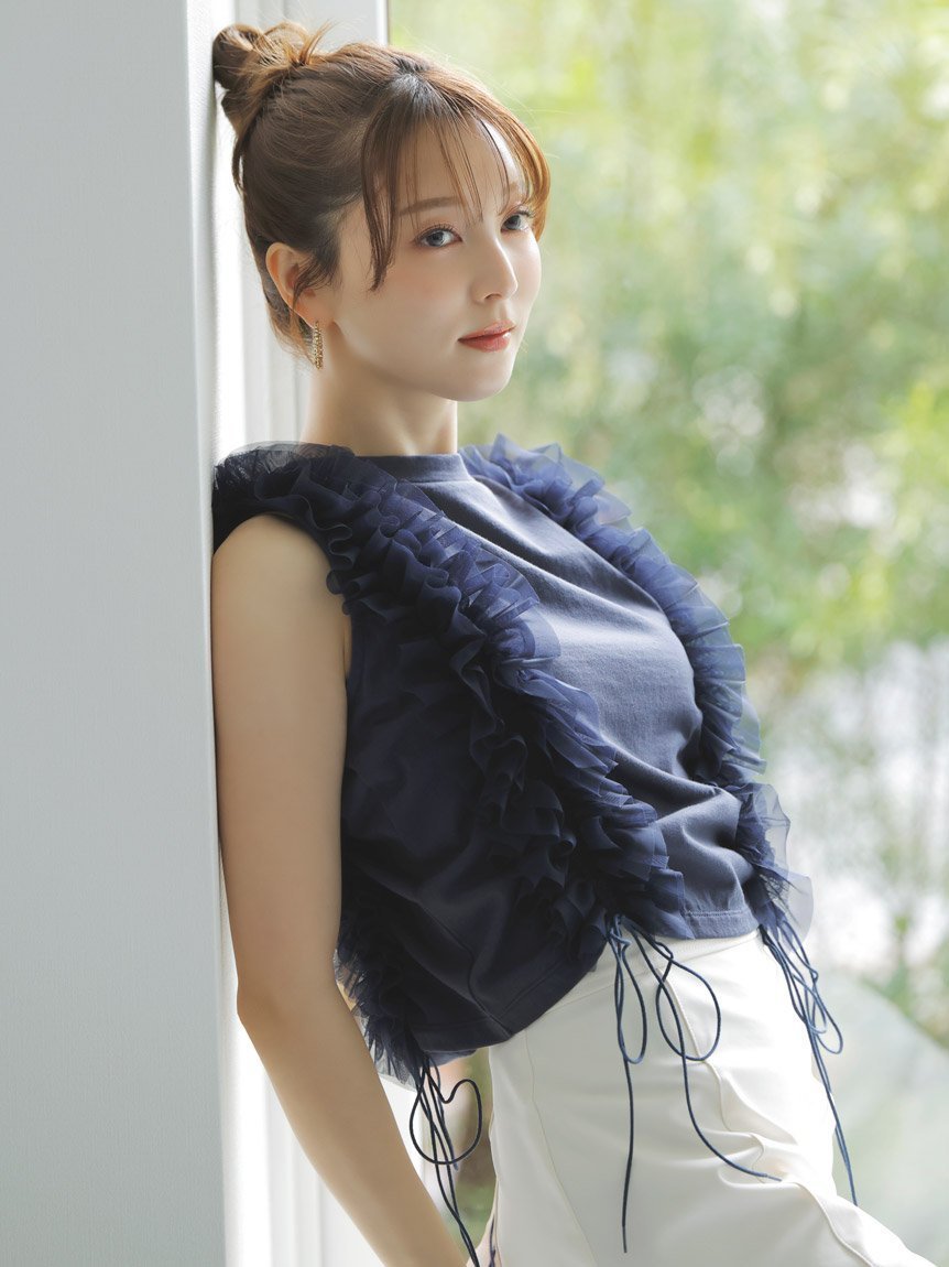 【スナイデル/SNIDEL】のSustainableノースリカットソー インテリア・キッズ・メンズ・レディースファッション・服の通販 founy(ファニー) 　ファッション　Fashion　レディースファッション　WOMEN　トップス・カットソー　Tops/Tshirt　カットソー　Cut and Sewn　エレガント 上品　Elegant　オーガニック　Organic　カットソー　Cut And Sew　今季　This Season　ストレート　Straight　ボトム　Bottom　おすすめ　Recommend　NVY[089]|ID: prp329100004559777 ipo3291000000032238411