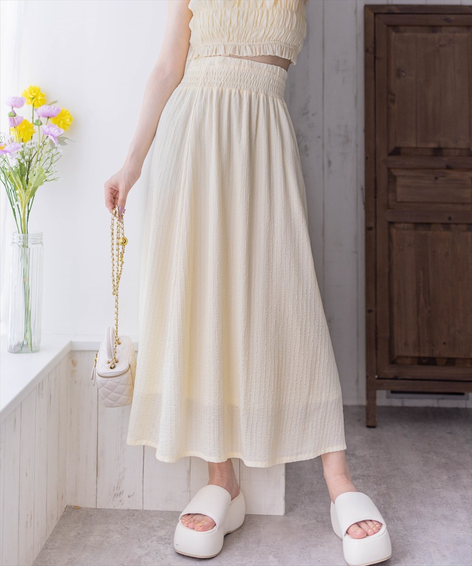 【クリア/clear】のギャザーフレアスカート(セット可) インテリア・キッズ・メンズ・レディースファッション・服の通販 founy(ファニー) 　ファッション　Fashion　レディースファッション　WOMEN　スカート　Skirt　Aライン/フレアスカート　Flared A-Line Skirts　おすすめ　Recommend　イエロー　Yellow　ギャザー　Gather　ノースリーブ　No Sleeve　フレア　Flare　YE|ID: prp329100004559840 ipo3291000000032238771