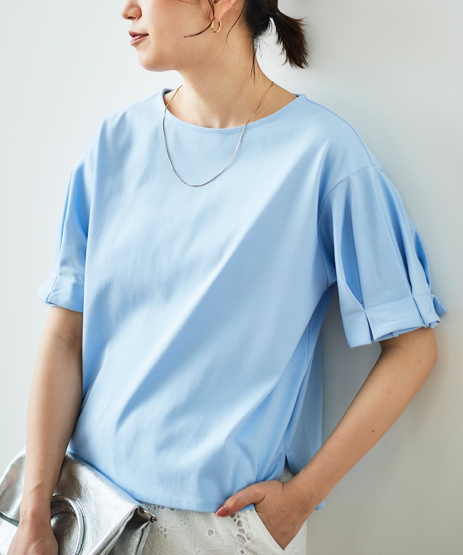 【ルクールブラン/le.coeur blanc】のコットンタックスリーブTシャツ インテリア・キッズ・メンズ・レディースファッション・服の通販 founy(ファニー) 　ファッション　Fashion　レディースファッション　WOMEN　トップス・カットソー　Tops/Tshirt　シャツ/ブラウス　Shirts/Blouses　ロング / Tシャツ　T-Shirts　おすすめ　Recommend　カットソー　Cut And Sew　シンプル　Simple　スリーブ　Sleeve　サックス|ID: prp329100004559860 ipo3291000000032238898