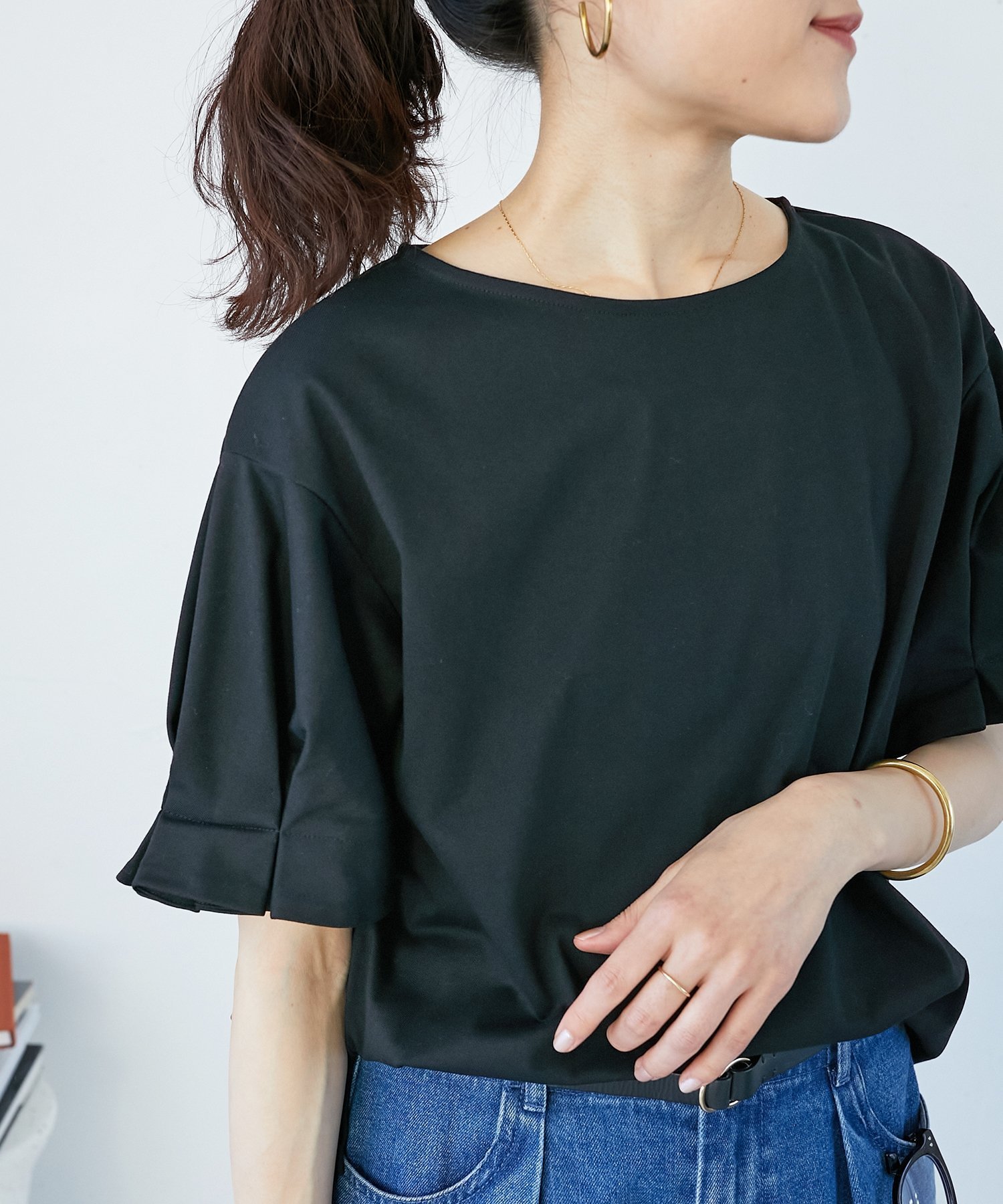 【ルクールブラン/le.coeur blanc】のコットンタックスリーブTシャツ インテリア・キッズ・メンズ・レディースファッション・服の通販 founy(ファニー) 　ファッション　Fashion　レディースファッション　WOMEN　トップス・カットソー　Tops/Tshirt　シャツ/ブラウス　Shirts/Blouses　ロング / Tシャツ　T-Shirts　おすすめ　Recommend　カットソー　Cut And Sew　シンプル　Simple　スリーブ　Sleeve　ブラック|ID: prp329100004559860 ipo3291000000032238901