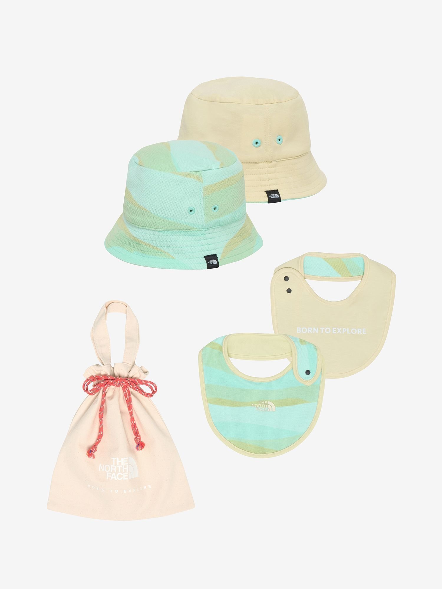 【ザ ノース フェイス/THE NORTH FACE / KIDS】のハット ビブセット(ベビー) インテリア・キッズ・メンズ・レディースファッション・服の通販 founy(ファニー) 　ファッション　Fashion　キッズファッション　KIDS　ギフト プレゼント　Gift Present　ベビー　Baby　ループ　Loop　巾着　Purse　グリーンブルーリー|ID: prp329100004559876 ipo3291000000032304956