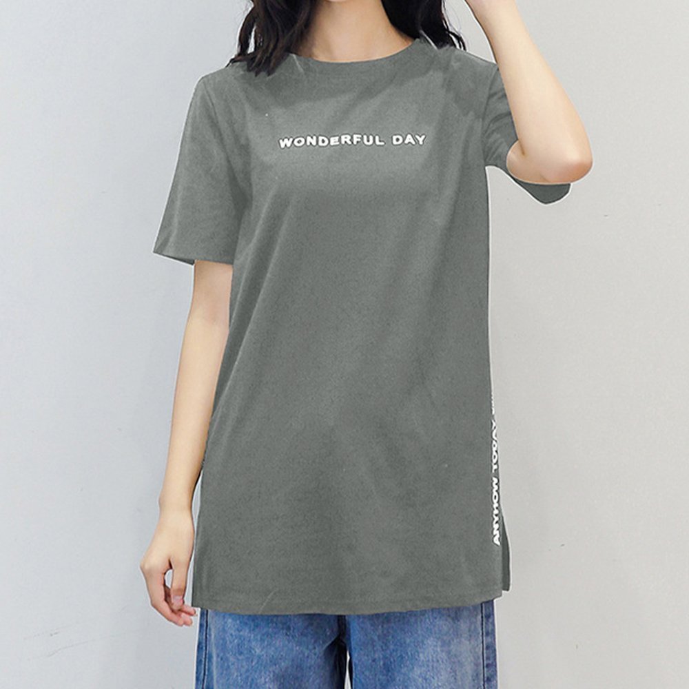【ミニミニストア/miniministore】のロゴtシャツ レディース 半袖カジュアル インテリア・キッズ・メンズ・レディースファッション・服の通販 founy(ファニー) 　ファッション　Fashion　レディースファッション　WOMEN　トップス・カットソー　Tops/Tshirt　シャツ/ブラウス　Shirts/Blouses　ロング / Tシャツ　T-Shirts　シンプル　Simple　スリット　Slit　チュニック　Tunic　プリント　Print　ボトム　Bottom　ロング　Long　半袖　Short Sleeve　夏　Summer　ダークグレー|ID: prp329100004559880 ipo3291000000032239050