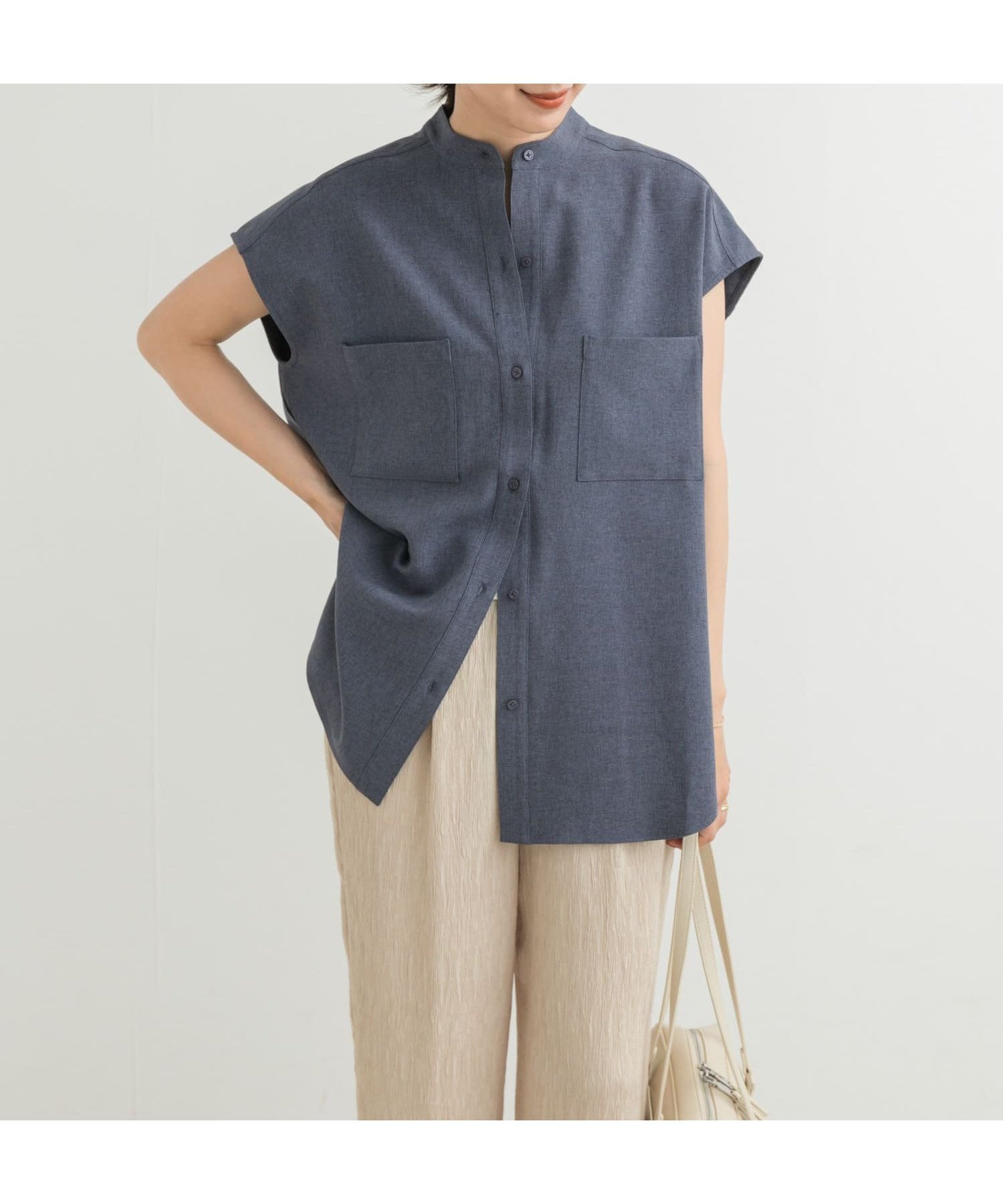 【アーバンリサーチ ドアーズ/URBAN RESEARCH DOORS】の『UR TECH DRYLUXE』フレンチスリーブシャツ インテリア・キッズ・メンズ・レディースファッション・服の通販 founy(ファニー) 　ファッション　Fashion　レディースファッション　Fashion for Women　トップス・カットソー　Cut & Sew Tops　シャツ・ブラウス・オフィスカジュアル　Elegant Blouses & Button-Ups　2025年　2025　2025春夏・S/S　Spring/Summer 2025 SS25　シンプル　Simple, Minimal　スタンド　Stand Collar, Upright Stand　セットアップ　Set-Up, Coordinated Outfit　ハーフ　Half, Half-Length　ルーズ　Loose, Oversized　エレガント 上品　Elegant　夏　Summer　S/S・春夏　SS, Spring/Summer, Warm Season　BLUE|ID: prp329100004559945 ipo3291000000032622447