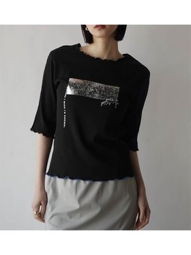 【ラシュッド/LASUD】の箔プリントメロウリブトップス 人気、トレンドファッション・服の通販 founy(ファニー) ファッション Fashion レディースファッション WOMEN トップス・カットソー Tops/Tshirt シンプル Simple ストレッチ Stretch プリント Print ワンポイント One Point |ID:prp329100004559963