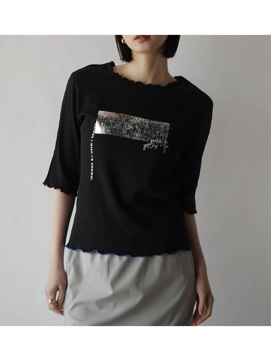 【ラシュッド/LASUD】の箔プリントメロウリブトップス 人気、トレンドファッション・服の通販 founy(ファニー) 　ファッション　Fashion　レディースファッション　WOMEN　トップス・カットソー　Tops/Tshirt　シンプル　Simple　ストレッチ　Stretch　プリント　Print　ワンポイント　One Point　 other-1|ID: prp329100004559963 ipo3291000000032239715