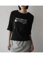 【ラシュッド/LASUD】の箔プリントメロウリブトップス 人気、トレンドファッション・服の通販 founy(ファニー) ファッション Fashion レディースファッション WOMEN トップス・カットソー Tops/Tshirt シンプル Simple ストレッチ Stretch プリント Print ワンポイント One Point thumbnail ブラック|ID: prp329100004559963 ipo3291000000032239716