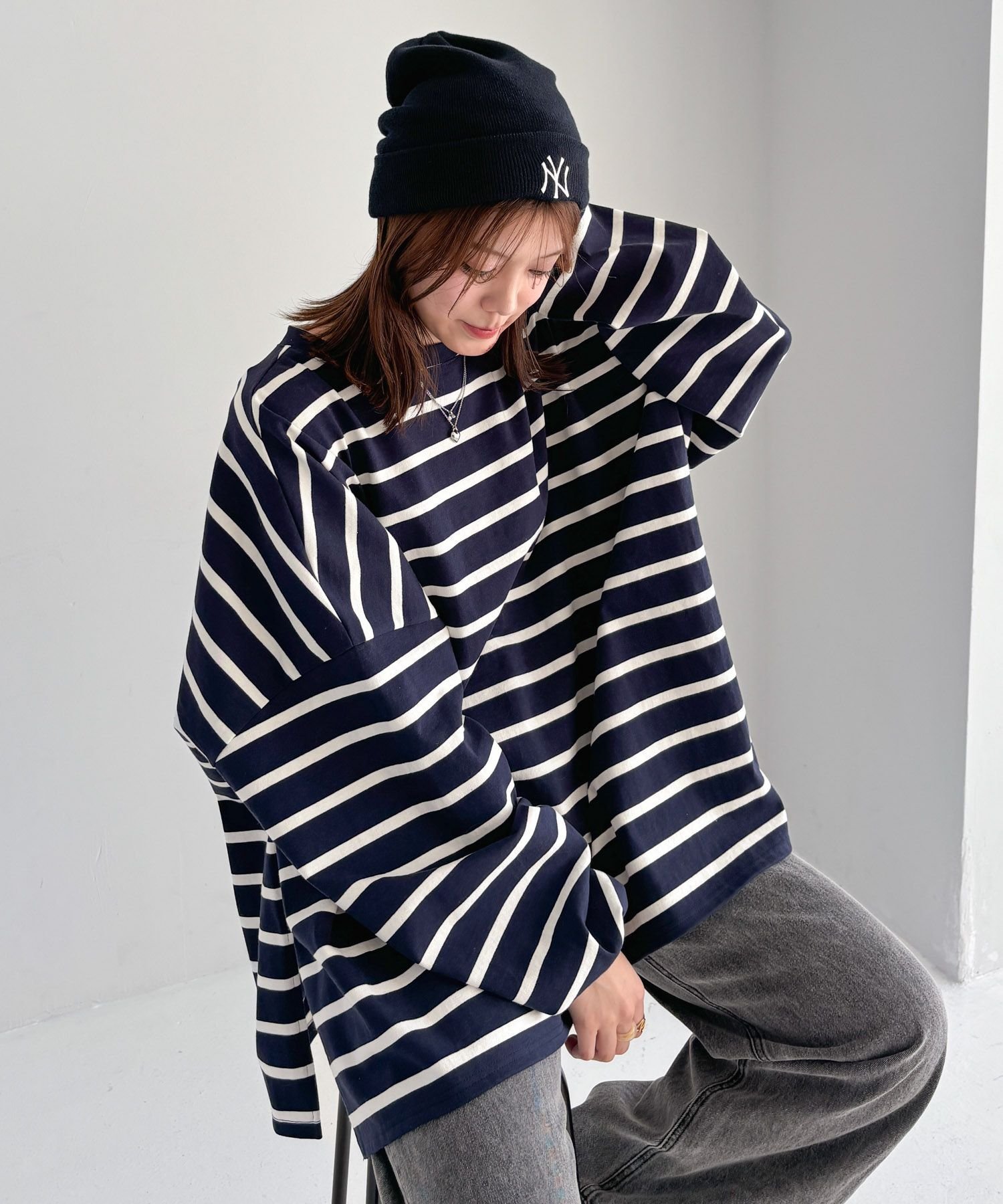 【ヘザー/Heather】の【WEB限定】スーパーBIGシルエットロンT インテリア・キッズ・メンズ・レディースファッション・服の通販 founy(ファニー) 　ファッション　Fashion　レディースファッション　WOMEN　トップス・カットソー　Tops/Tshirt　ロング / Tシャツ　T-Shirts　おすすめ　Recommend　スウェット　Sweat　スリット　Slit　【新色】ネイビーボーダー|ID: prp329100004560004 ipo3291000000032240106