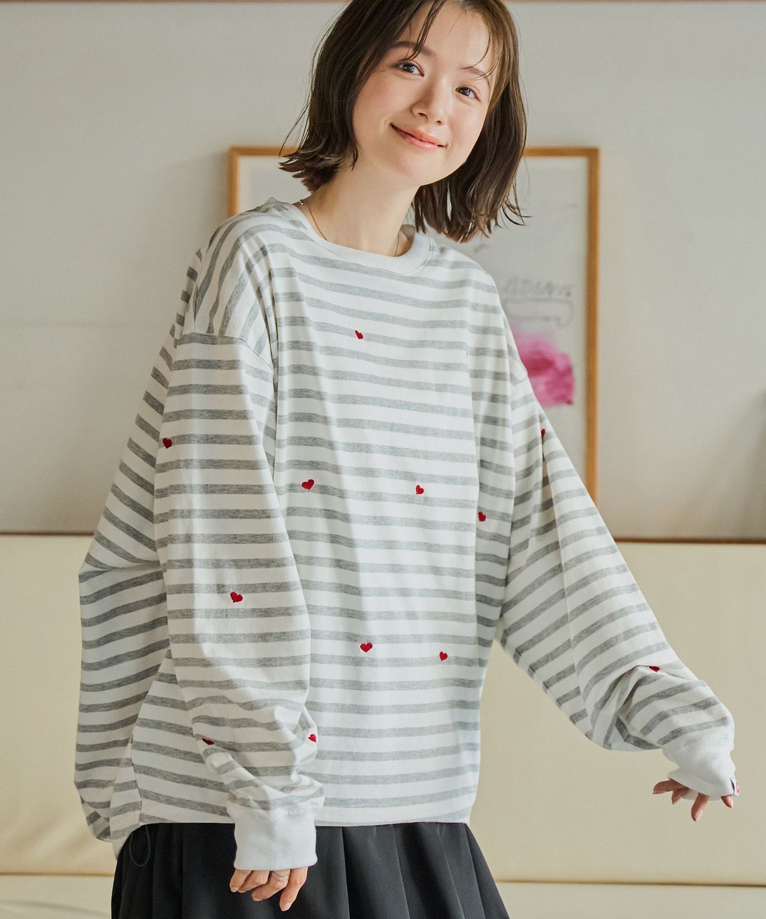 【コーエン/COEN】のSunnySports別注ハートチビ刺繍ロングスリーブTシャツ 人気、トレンドファッション・服の通販 founy(ファニー) 　ファッション　Fashion　レディースファッション　Fashion for Women　トップス・カットソー　Cut & Sew Tops　シャツ・ブラウス・オフィスカジュアル　Elegant Blouses & Button-Ups　ロングTシャツ・Tシャツ　Longline T-Shirts & Tees　コラボ　Collaboration, Collab　スリーブ　Sleeve, Long Sleeve / Short Sleeve　デニム　Denim, Jeans Material　別注　Limited Edition, Custom Order　ルーズ　Loose, Oversized　ロング　Long, Long-Length　おすすめ　Recommended / Our Picks　 other-1|ID: prp329100004560150 ipo3291000000034802671