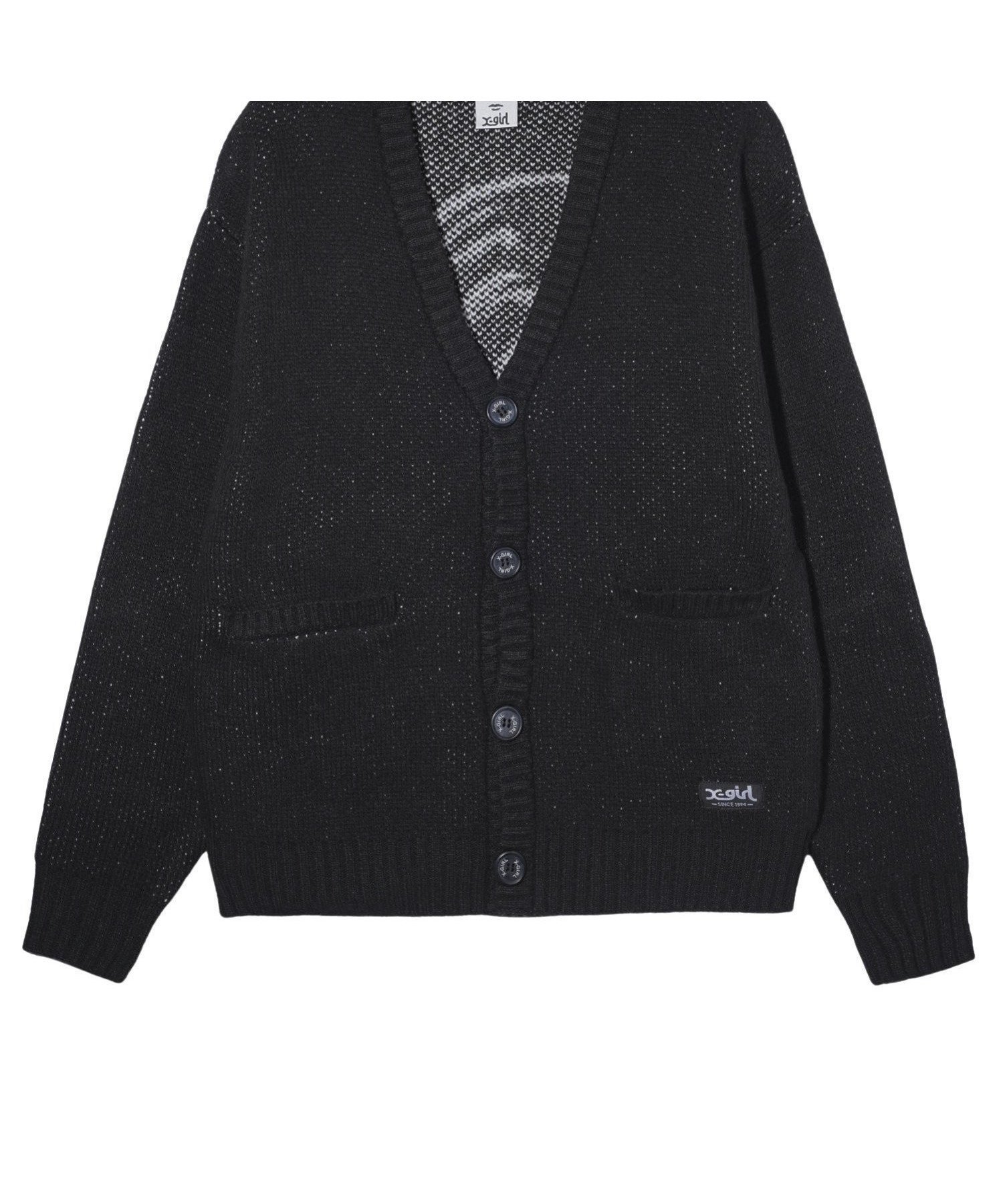 【エックスガール/X-girl】のFACE KNIT CARDIGAN インテリア・キッズ・メンズ・レディースファッション・服の通販 founy(ファニー) 　ファッション　Fashion　レディースファッション　WOMEN　トップス・カットソー　Tops/Tshirt　ニット　Knit Tops　カーディガン　Cardigans　カーディガン　Cardigan　スウェット　Sweat　デニム　Denim　フェイス　Face　フロント　Front　ポケット　Pocket　ワンポイント　One Point　今季　This Season　A/W・秋冬　Aw・Autumn/Winter・Fw・Fall-Winter　BLACK|ID: prp329100004560206 ipo3291000000032241690