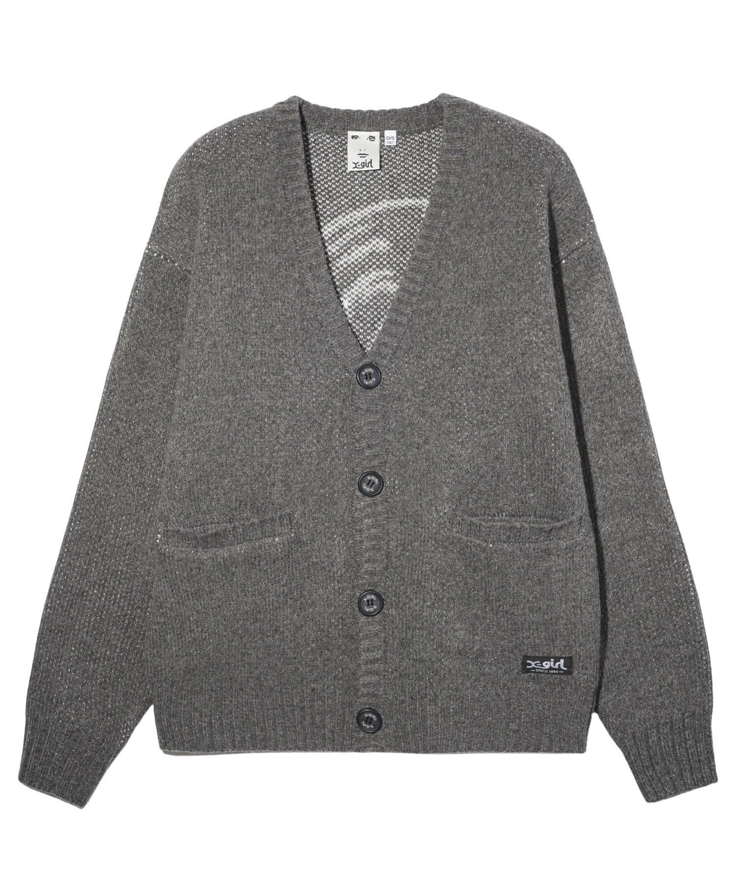 【エックスガール/X-girl】のFACE KNIT CARDIGAN インテリア・キッズ・メンズ・レディースファッション・服の通販 founy(ファニー) 　ファッション　Fashion　レディースファッション　WOMEN　トップス・カットソー　Tops/Tshirt　ニット　Knit Tops　カーディガン　Cardigans　カーディガン　Cardigan　スウェット　Sweat　デニム　Denim　フェイス　Face　フロント　Front　ポケット　Pocket　ワンポイント　One Point　今季　This Season　A/W・秋冬　Aw・Autumn/Winter・Fw・Fall-Winter　GREY|ID: prp329100004560206 ipo3291000000032241692