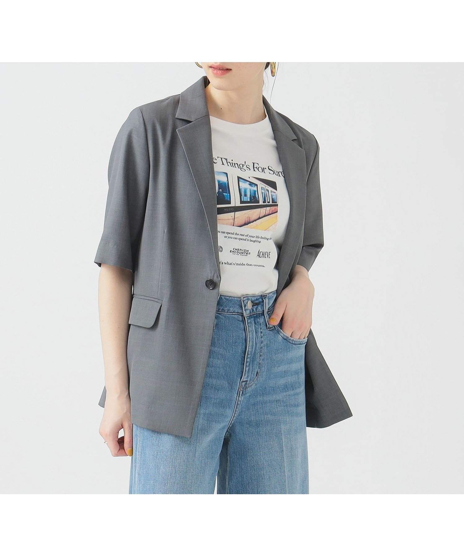 【ビーミングライフストアバイビームス/B:MING LIFE STORE by BEAMS】の【手洗いOK】ハーフスリーブ ジャケット(S~M) インテリア・キッズ・メンズ・レディースファッション・服の通販 founy(ファニー) 　ファッション　Fashion　レディースファッション　WOMEN　アウター　Coat Outerwear　ジャケット　Jackets　おすすめ　Recommend　ジャケット　Jacket　スラックス　Slacks　スリーブ　Sleeve　デニム　Denim　ハーフ　Half　夏　Summer　GREY|ID: prp329100004560251 ipo3291000000032362318