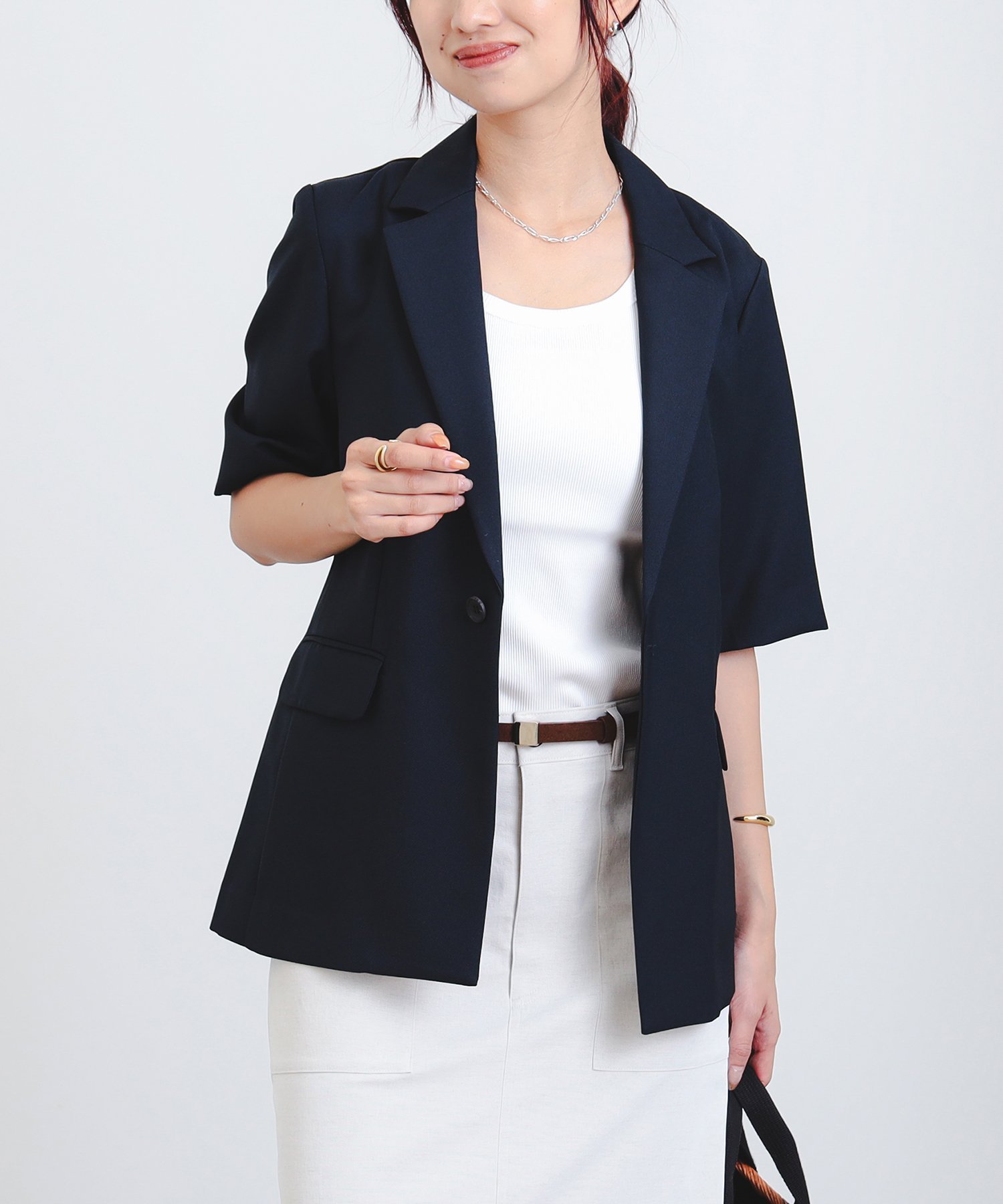 【ビーミングライフストアバイビームス/B:MING LIFE STORE by BEAMS】の【手洗いOK/半袖/きれいめ】ハーフスリーブ ジャケット(S~M) 25SS 夏 オフィスカジュアル スリーブ 半袖ジャケット インテリア・キッズ・メンズ・レディースファッション・服の通販 founy(ファニー) 　ファッション　Fashion　レディースファッション　Fashion for Women　アウター　Coat / Outerwear Collection　レディースジャケット・軽アウター　Jackets　2025年　2025　2025春夏・S/S　Spring/Summer 2025 SS25　おすすめ　Recommended / Our Picks　ジャケット　Jacket, Outerwear　スラックス　Slacks, Dress Pants　スリーブ　Sleeve, Long Sleeve / Short Sleeve　デニム　Denim, Jeans Material　ハーフ　Half, Half-Length　半袖　Short Sleeve, Half Sleeve　夏　Summer　NAVY|ID: prp329100004560251 ipo3291000000033864016