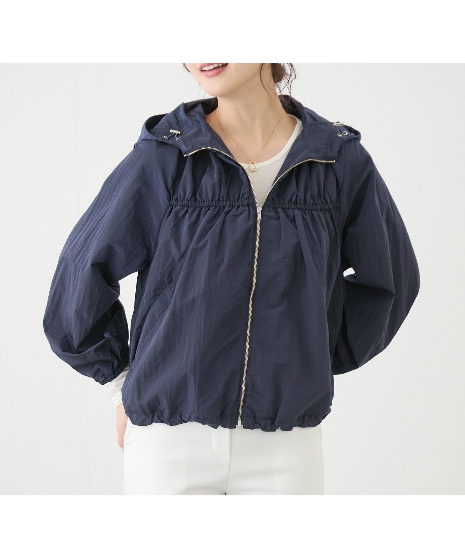 【ジャイロ/JAYRO】のギャザーフーディーブルゾン インテリア・キッズ・メンズ・レディースファッション・服の通販 founy(ファニー) 　ファッション　Fashion　レディースファッション　WOMEN　アウター　Coat Outerwear　ブルゾン　Blouson/Jackets　イエロー　Yellow　ギャザー　Gather　ブルゾン　Blouson　ポケット　Pocket　春　Spring　羽織　Haori　ネイビー(40)|ID: prp329100004560277 ipo3291000000032242267