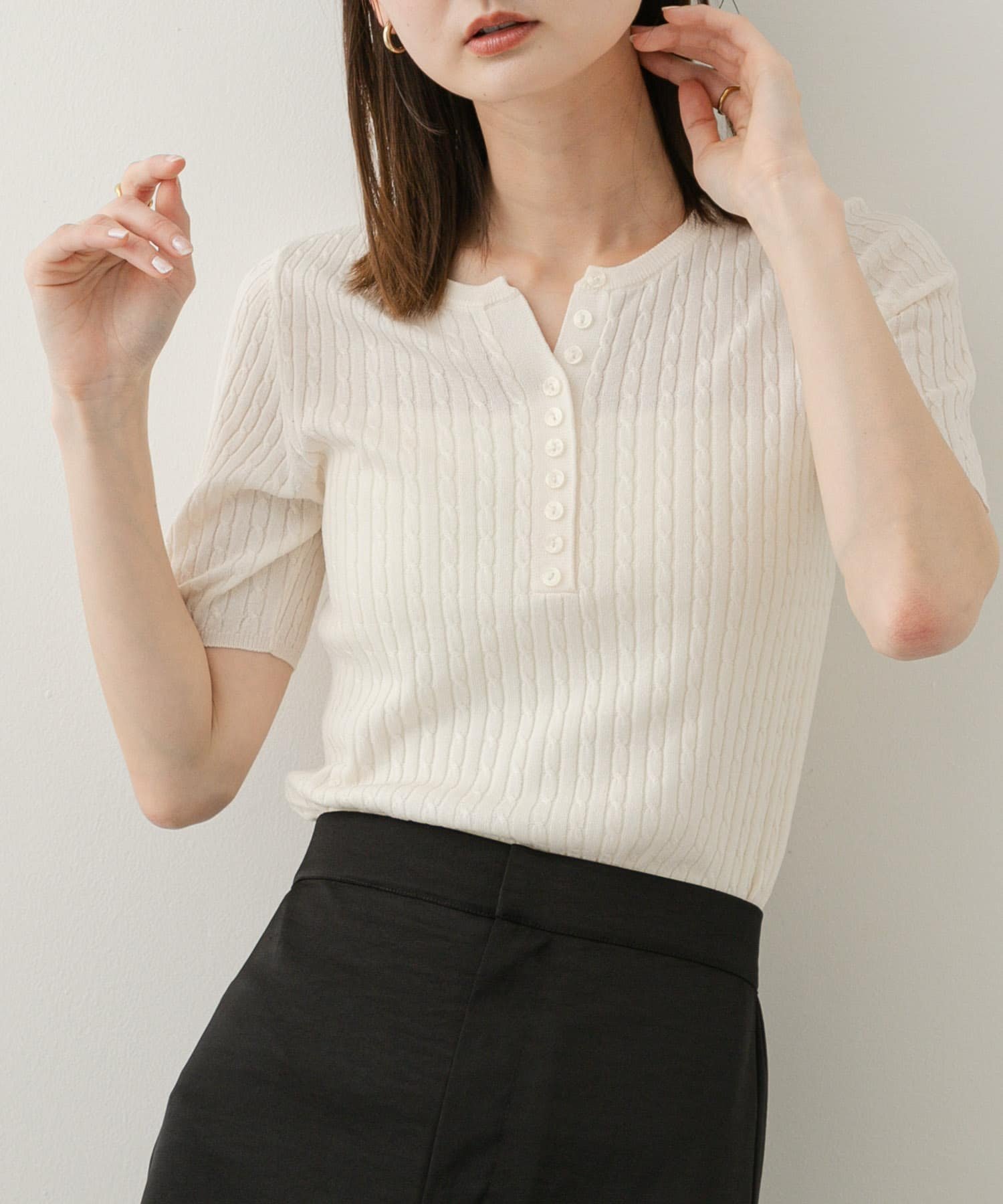 【センスオブプレイス/SENSE OF PLACE by URBAN RESEARCH】のヘンリーネックミニケーブルセーター(半袖) 人気、トレンドファッション・服の通販 founy(ファニー) 　ファッション　Fashion　レディースファッション　WOMEN　トップス・カットソー　Tops/Tshirt　2025年　2025　2025春夏・S/S　Ss,Spring/Summer,2025　おすすめ　Recommend　インナー　Inner　シンプル　Simple　ジャケット　Jacket　ワイド　Wide　半袖　Short Sleeve　夏　Summer　S/S・春夏　Ss・Spring/Summer　 other-1|ID: prp329100004560293 ipo3291000000032242404