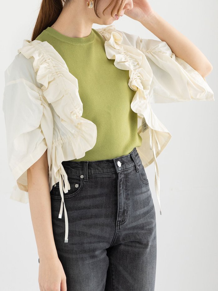 【テチチ/Te chichi】のドロストギャザーボレロジャケット インテリア・キッズ・メンズ・レディースファッション・服の通販 founy(ファニー) https://founy.com/ ファッション Fashion レディースファッション Ladies' Fashion Online アウター Coat Outerwear ジャケット Jackets ボレロ Bolero jackets ショート Short フリル Frills ボレロ Bolero |ID: prp329100004560325 ipo3291000000032665485