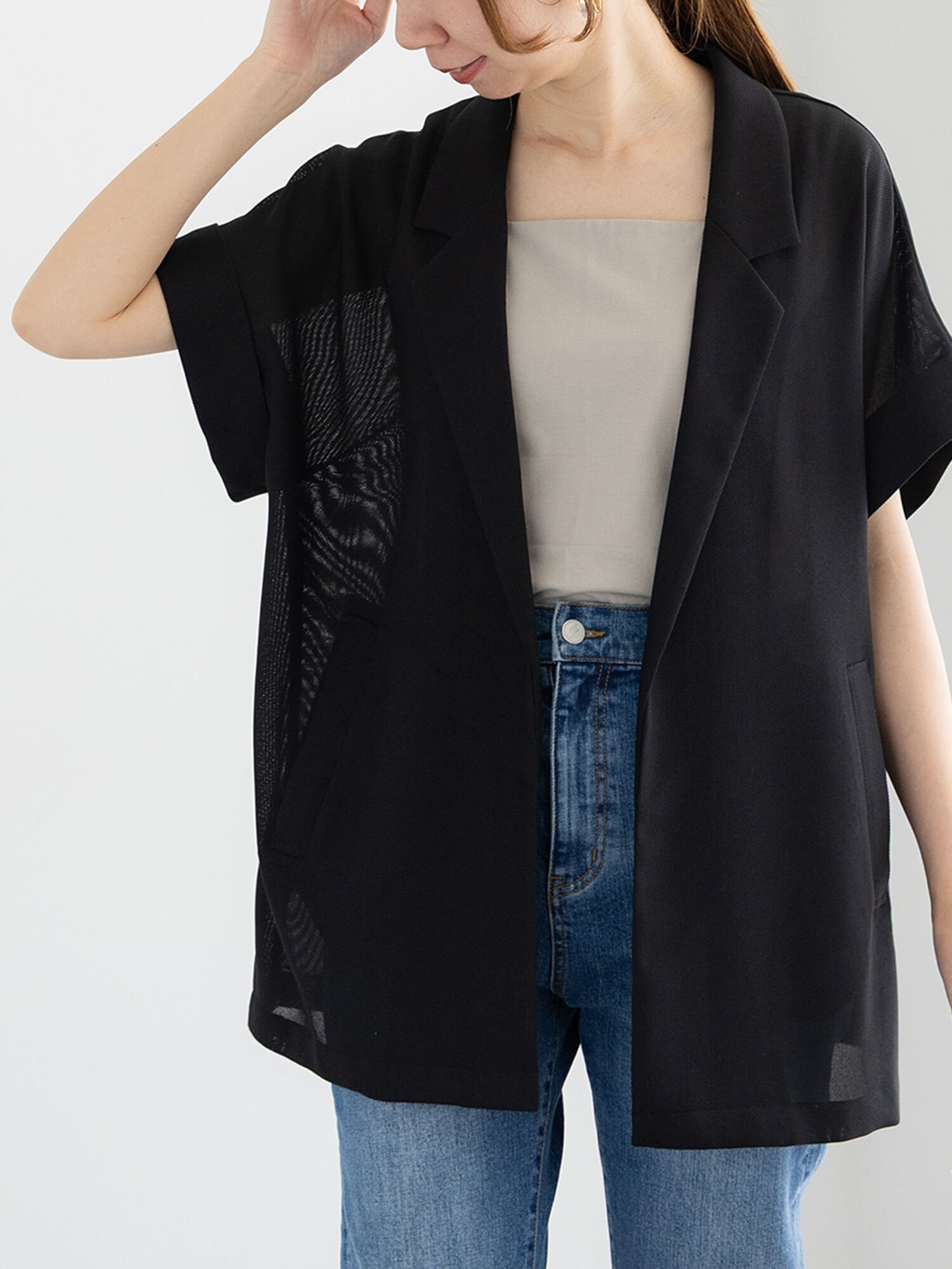 【テチチ/Te chichi】のメッシュフレンチスリーブジャケット インテリア・キッズ・メンズ・レディースファッション・服の通販 founy(ファニー) 　ファッション　Fashion　レディースファッション　WOMEN　アウター　Coat Outerwear　ジャケット　Jackets　シアー　Sheer　ジャケット　Jacket　トレンド　Trend　メッシュ　Mesh　切替　Switching　夏　Summer　ブラック|ID: prp329100004560328 ipo3291000000032242645