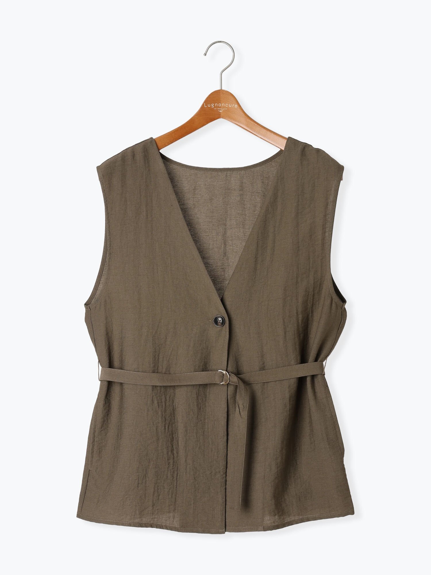 【テチチ/Te chichi】のベルト付き麻調ジレ インテリア・キッズ・メンズ・レディースファッション・服の通販 founy(ファニー) 　ファッション　Fashion　レディースファッション　WOMEN　アウター　Coat Outerwear　トップス・カットソー　Tops/Tshirt　ベスト/ジレ　Gilets/Vests　ベルト　Belts　カットソー　Cut And Sew　シンプル　Simple　ブラウン|ID: prp329100004560330 ipo3291000000032242655