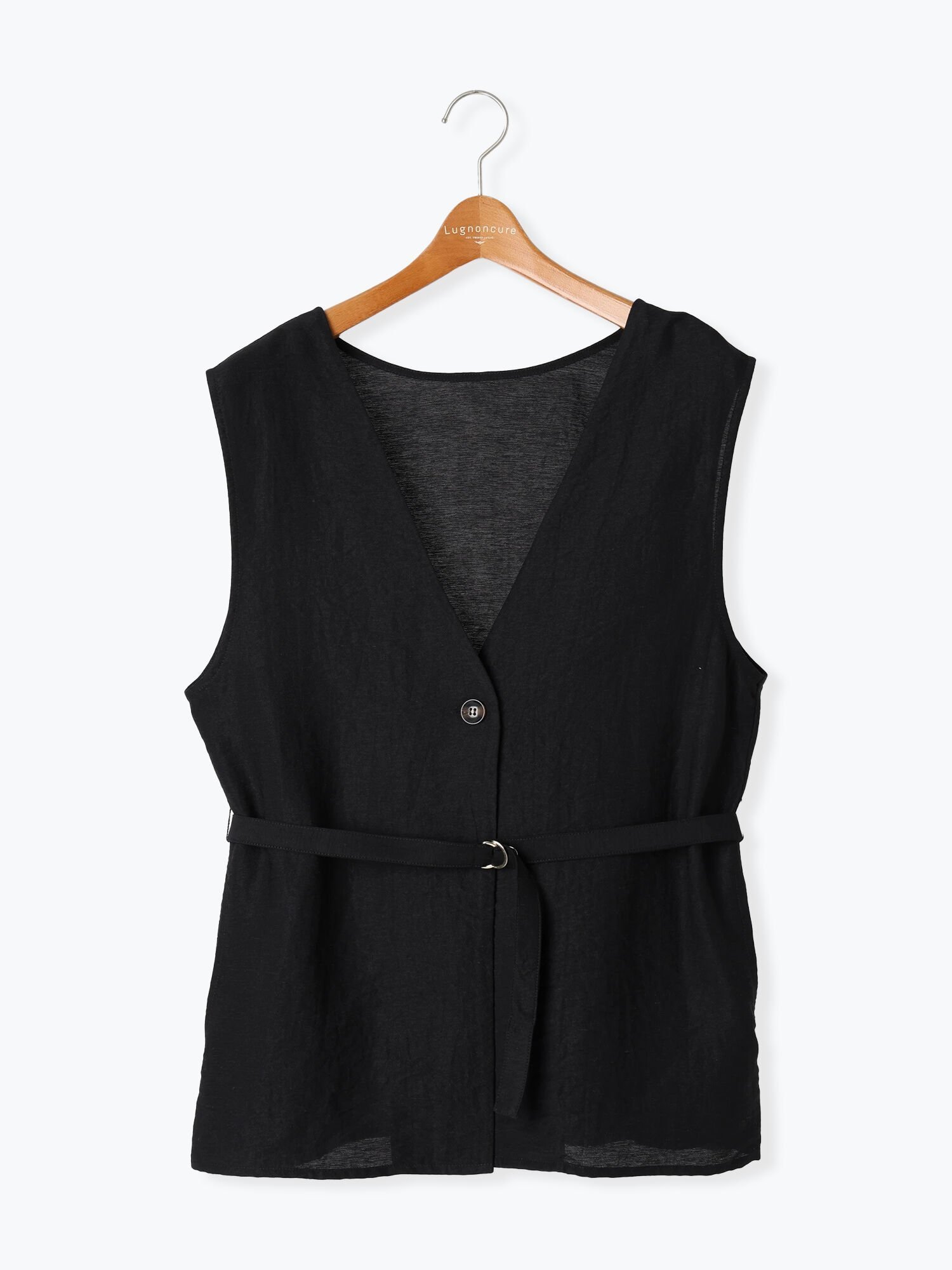 【テチチ/Te chichi】のベルト付き麻調ジレ インテリア・キッズ・メンズ・レディースファッション・服の通販 founy(ファニー) 　ファッション　Fashion　レディースファッション　WOMEN　アウター　Coat Outerwear　トップス・カットソー　Tops/Tshirt　ベスト/ジレ　Gilets/Vests　ベルト　Belts　カットソー　Cut And Sew　シンプル　Simple　ブラック|ID: prp329100004560330 ipo3291000000032242656