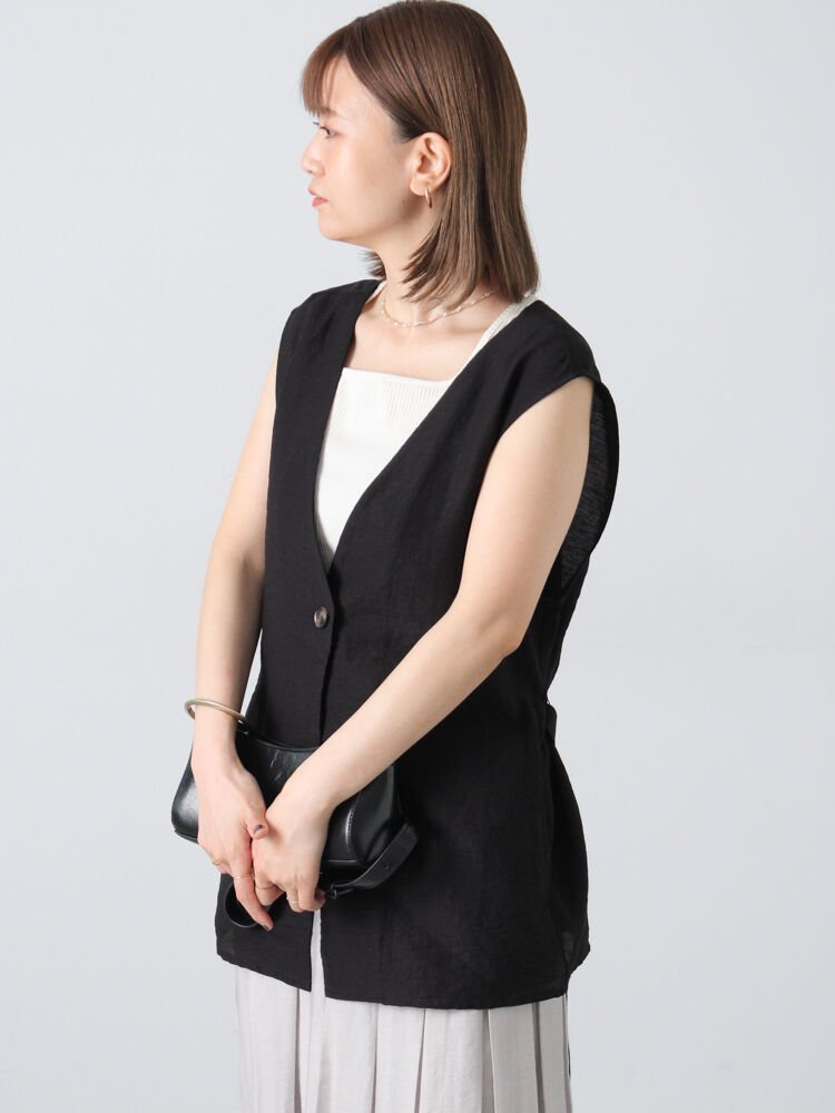 【テチチ/Te chichi】のベルト付き麻調ジレ インテリア・キッズ・メンズ・レディースファッション・服の通販 founy(ファニー) 　ファッション　Fashion　レディースファッション　Fashion for Women　アウター　Coat / Outerwear Collection　トップス・カットソー　Cut & Sew Tops　ベスト&ジレ / 重ね着スタイル　Vests & Gilets　ベルト&ウエストマーク　Belts & Waist Accessories　カットソー　Cut and Sewn Top　シンプル　Simple, Minimal　ブラック|ID: prp329100004560330 ipo3291000000033388101