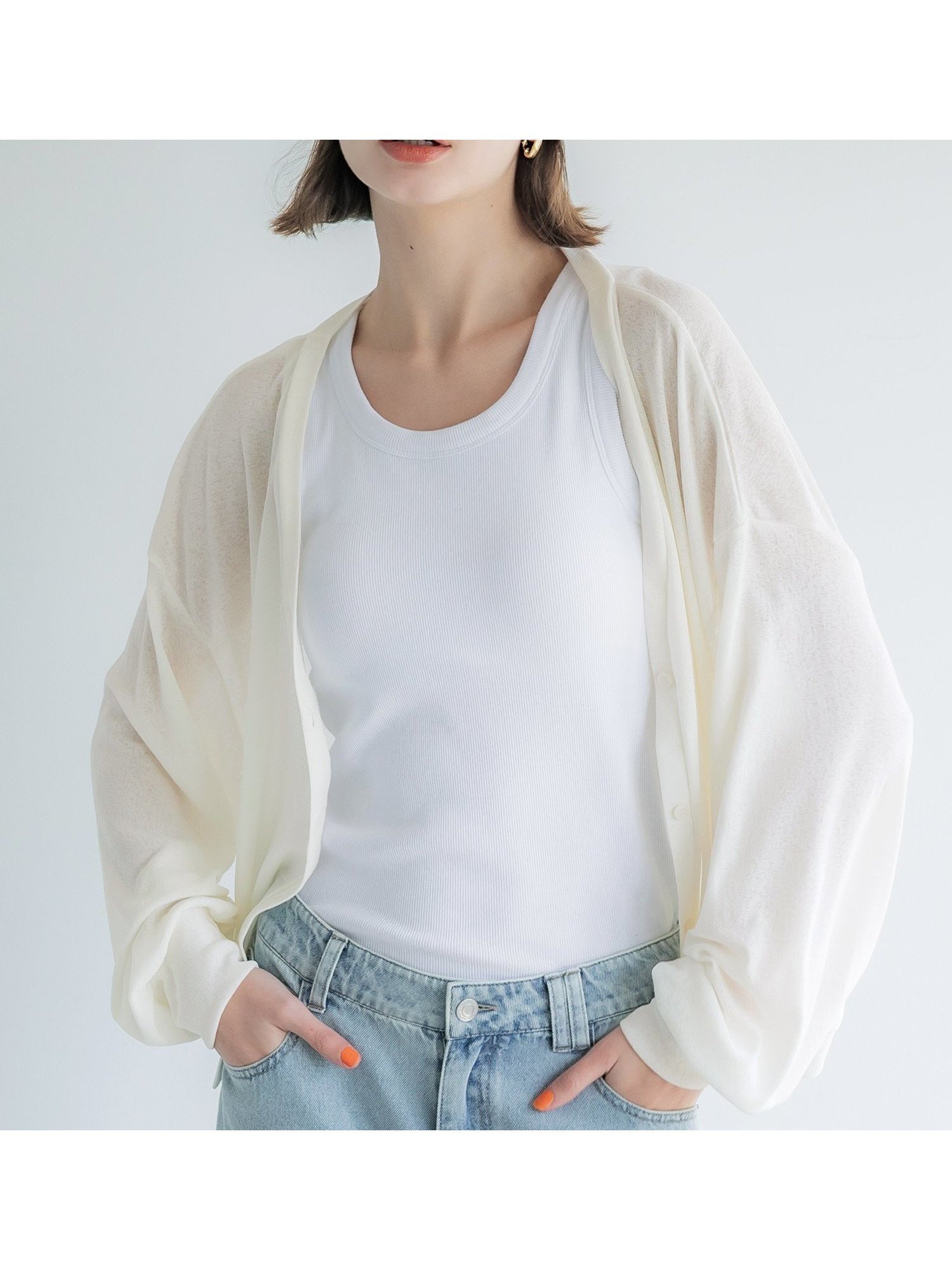 【コカ/COCA】のシアージョーゼットカーディガン インテリア・キッズ・メンズ・レディースファッション・服の通販 founy(ファニー) 　ファッション　Fashion　レディースファッション　Ladies' Fashion Online　トップス・カットソー　Tops/Tshirt　カーディガン　Cardigans　キャミ　Cami　シアー　Sheer　シンプル　Simple　ジョーゼット　Georgette　タンク　Tank　デニム　Denim　トレンド　Trend　定番　Standard　ポケット　Pocket　夏　Summer　Ivory|ID: prp329100004560348 ipo3291000000032647226