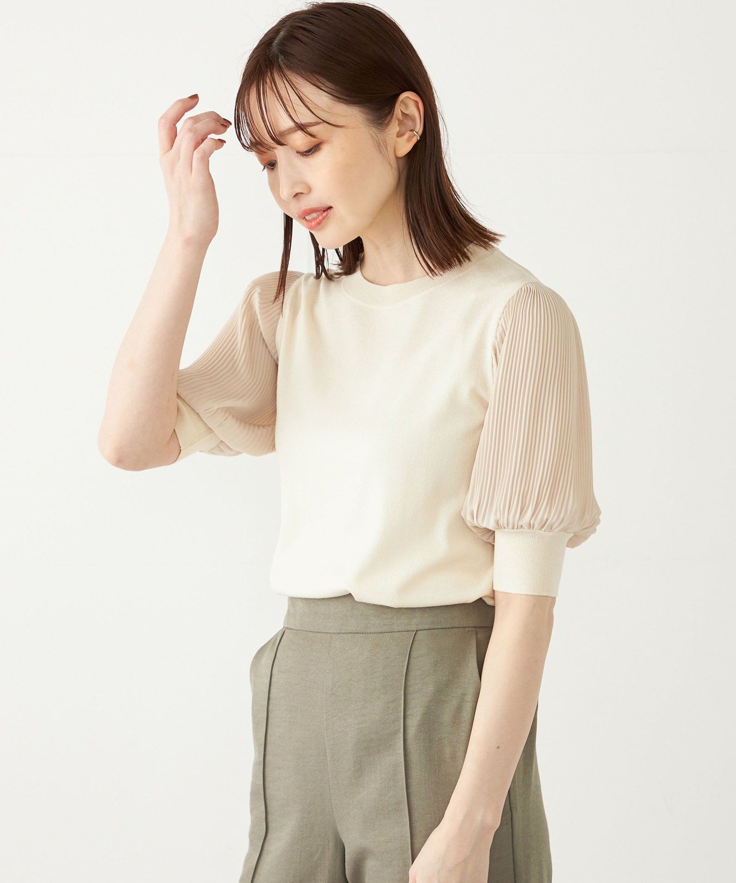 【シップス フォー ウィメン/SHIPS】のSHIPS Colors 手洗い可能 プリーツ コンビ 5分袖 ニット 人気、トレンドファッション・服の通販 founy(ファニー) 　ファッション　Fashion　レディースファッション　WOMEN　トップス・カットソー　Tops/Tshirt　ニット　Knit Tops　おすすめ　Recommend　コンビ　Combination　シンプル　Simple　スリーブ　Sleeve　プリーツ　Pleats　ボトム　Bottom　エレガント 上品　Elegant　人気　Popularity　夏　Summer　春　Spring　S/S・春夏　Ss・Spring/Summer　無地　Plain Color　 other-1|ID: prp329100004560374 ipo3291000000032242947