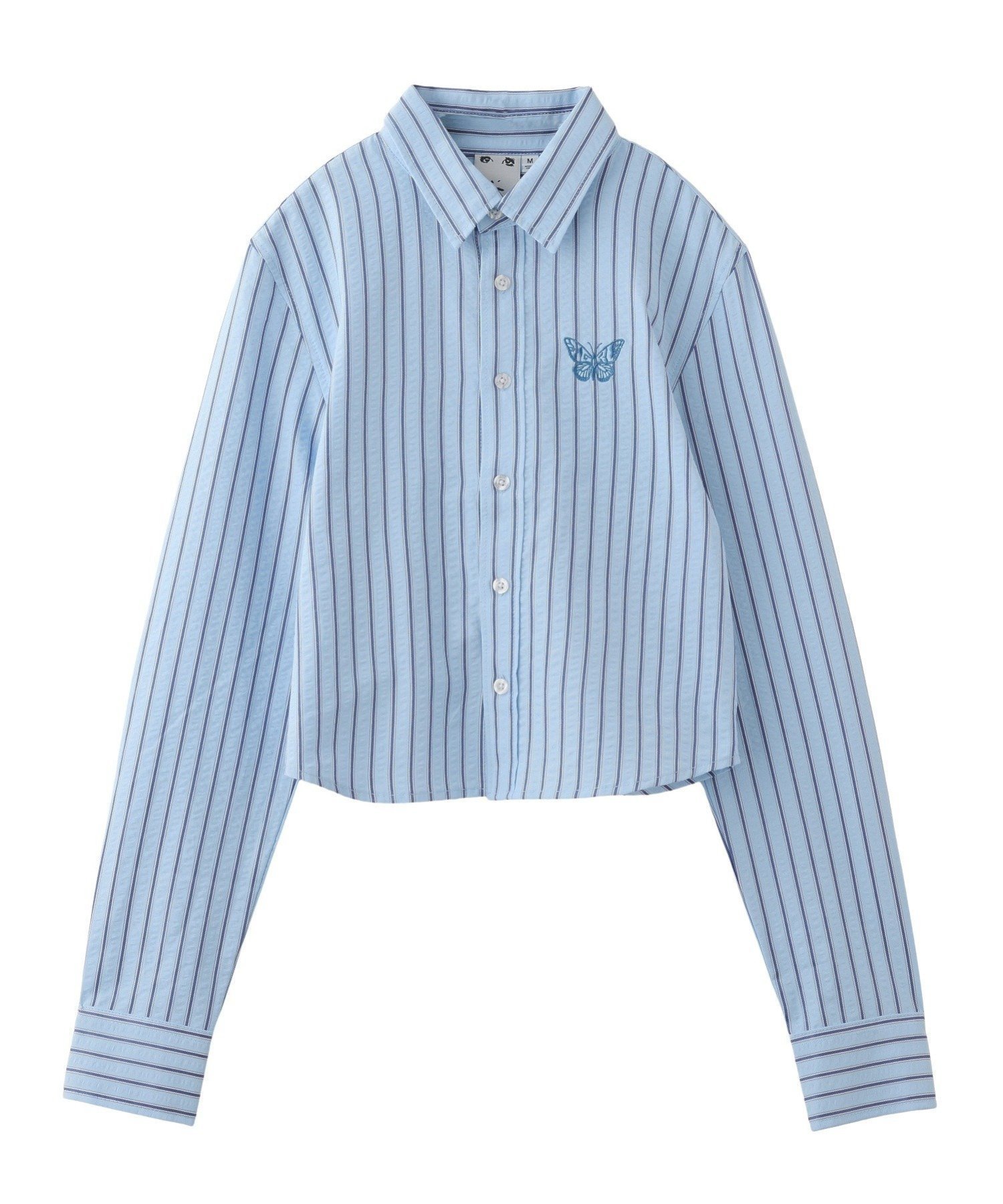 【エックスガール/X-girl】のBUTTERFLY STRIPE L/S SHIRT X-girl インテリア・キッズ・メンズ・レディースファッション・服の通販 founy(ファニー) 　ファッション　Fashion　レディースファッション　WOMEN　トップス・カットソー　Tops/Tshirt　シャツ/ブラウス　Shirts/Blouses　おすすめ　Recommend　コンパクト　Compact　ストライプ　Stripe　バタフライ　Butterfly　ミニスカート　Mini Skirt　ワンポイント　One Point　夏　Summer　春　Spring　S/S・春夏　Ss・Spring/Summer　長袖　Long Sleeve　BLUE|ID: prp329100004560385 ipo3291000000032243035