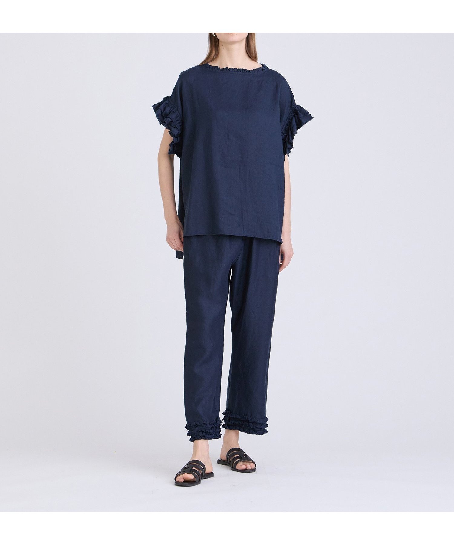【ハウス オブ ロータス/HOUSE OF LOTUS】のリネンフリルパンツ インテリア・キッズ・メンズ・レディースファッション・服の通販 founy(ファニー) 　ファッション　Fashion　レディースファッション　Ladies' Fashion Online　パンツ　Pants　2024年　2024　2024春夏・S/S　Ss,Spring/Summer,2024　アンダー　Under　フリル　Frills　リネン　Linen　人気　Popularity　夏　Summer　S/S・春夏　Ss・Spring/Summer　ネイビー|ID: prp329100004560390 ipo3291000000032610899