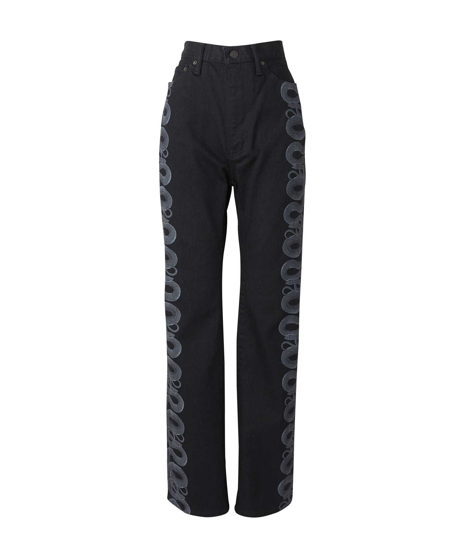 【ヒステリックグラマー/HYSTERIC GLAMOUR】のSNAKE LOOP柄デニムフレアパンツ インテリア・キッズ・メンズ・レディースファッション・服の通販 founy(ファニー) 　ファッション　Fashion　レディースファッション　Fashion for Women　パンツ　Pants & Trousers　ストレッチ　Stretch, Stretchy Fabric　フレア　Flare, Flared　プリント　Print, Printed Pattern　ブラック|ID: prp329100004560396 ipo3291000000032975482
