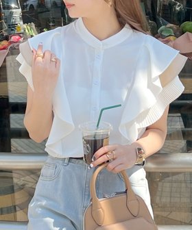 【フューティアランド/futier land】の配色フリル袖バンドカラーブラウス 人気、トレンドファッション・服の通販 founy(ファニー) ファッション Fashion レディースファッション Fashion for Women トップス・カットソー Cut & Sew Tops シャツ・ブラウス・オフィスカジュアル Elegant Blouses & Button-Ups ボリューム袖・フリルスリーブブラウス Voluminous & Ruffle Sleeves / Puffy Sleeve Tops インナー Innerwear ジョーゼット Georgette, Semi-Sheer Fabric フリル Frill, Ruffle |ID:prp329100004560400