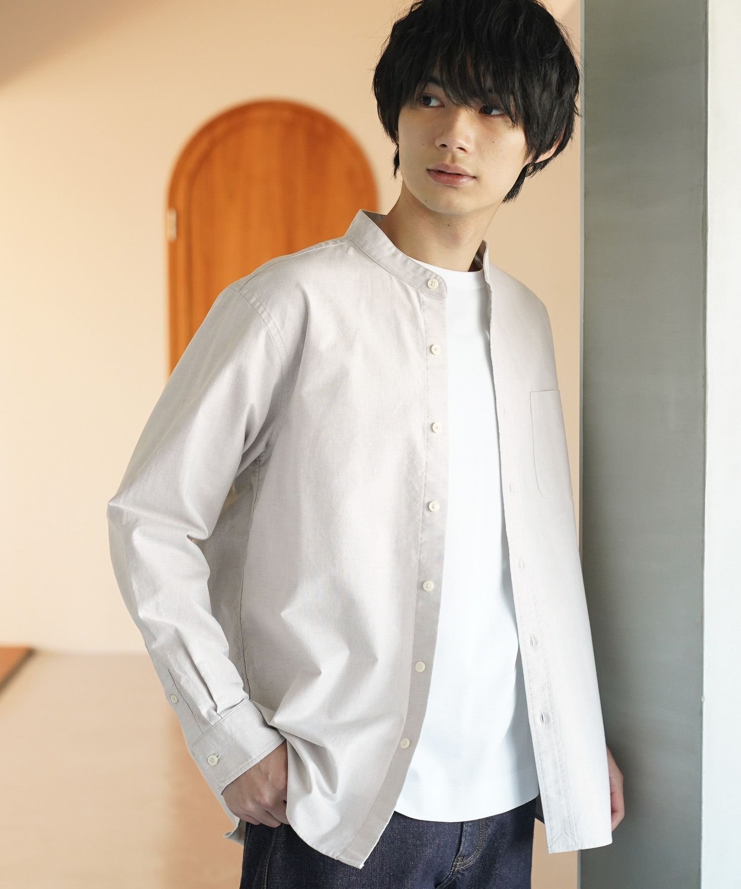 【グローバルワーク/GLOBAL WORK / MEN】のイージーケアオックス/バンドカラーシャツ/147191 インテリア・キッズ・メンズ・レディースファッション・服の通販 founy(ファニー) 　ファッション　Fashion　メンズファッション　MEN　インナー　Inner　カフス　Cuffs　ジャケット　Jacket　スウェット　Sweat　ビジネス 仕事 通勤　Business　レギュラー　Regular　エレガント 上品　Elegant　定番　Standard　グレージュ50|ID: prp329100004560849 ipo3291000000032247505