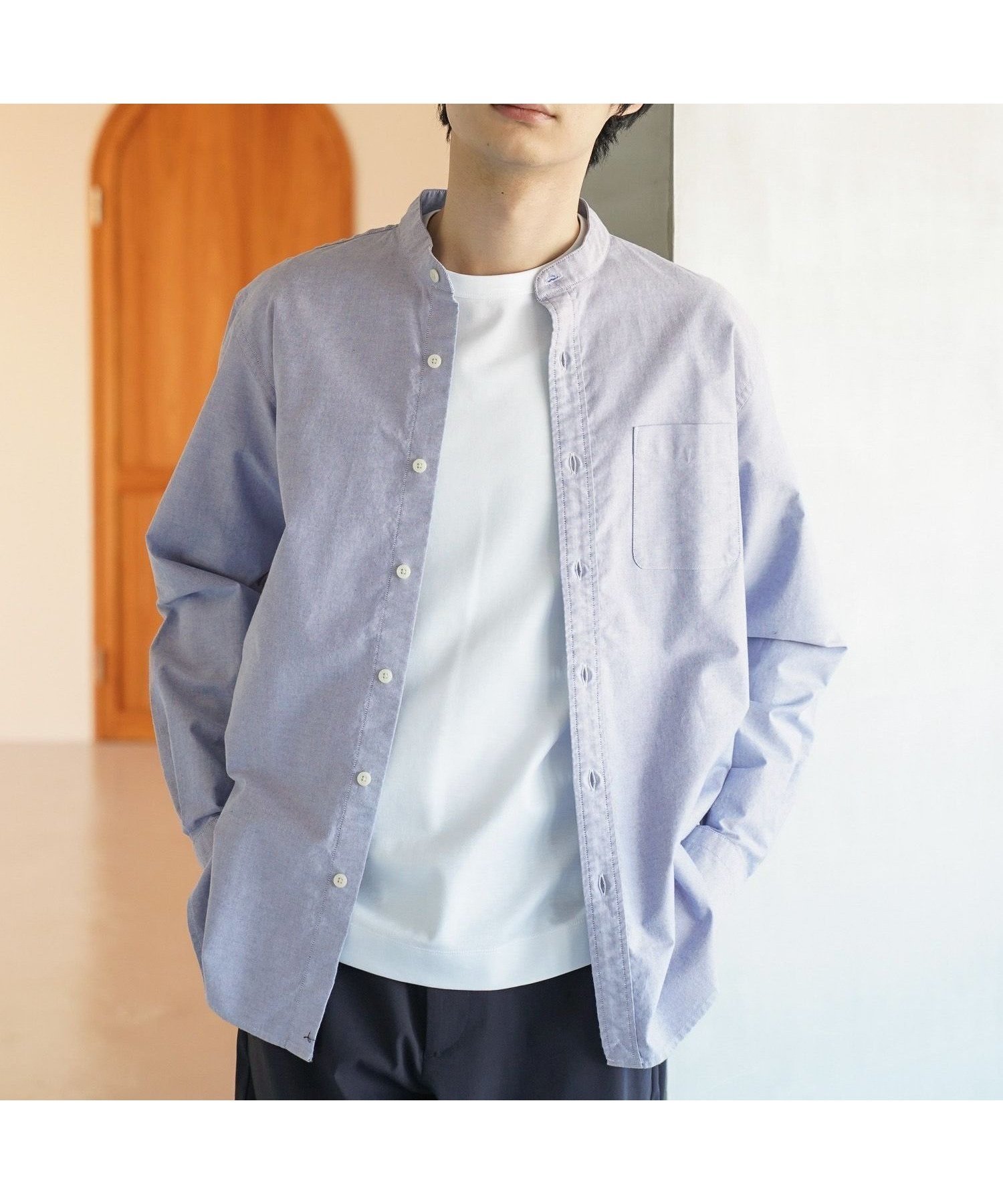 【グローバルワーク/GLOBAL WORK / MEN】のイージーケアオックス/バンドカラーシャツ/147191 インテリア・キッズ・メンズ・レディースファッション・服の通販 founy(ファニー) 　ファッション　Fashion　メンズファッション　MEN　インナー　Inner　カフス　Cuffs　ジャケット　Jacket　スウェット　Sweat　ビジネス 仕事 通勤　Business　レギュラー　Regular　エレガント 上品　Elegant　定番　Standard　ブルー85|ID: prp329100004560849 ipo3291000000032247507