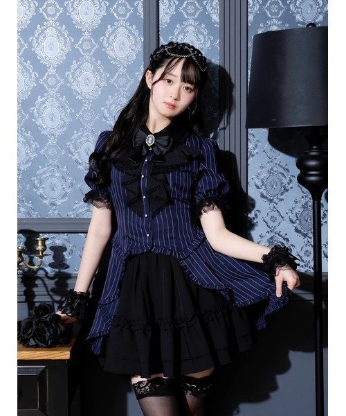【その他のブランド/Other】のゴシックドレッシーラッフルセットアップ インテリア・キッズ・メンズ・レディースファッション・服の通販 founy(ファニー) 　ファッション　Fashion　レディースファッション　Ladies' Fashion Online　セットアップ　Setup　スリーブ　Sleeve　セットアップ　Set Up　フィット　Fit　フロント　Front　ブローチ　Brooch　紺|ID: prp329100004560971 ipo3291000000032624773