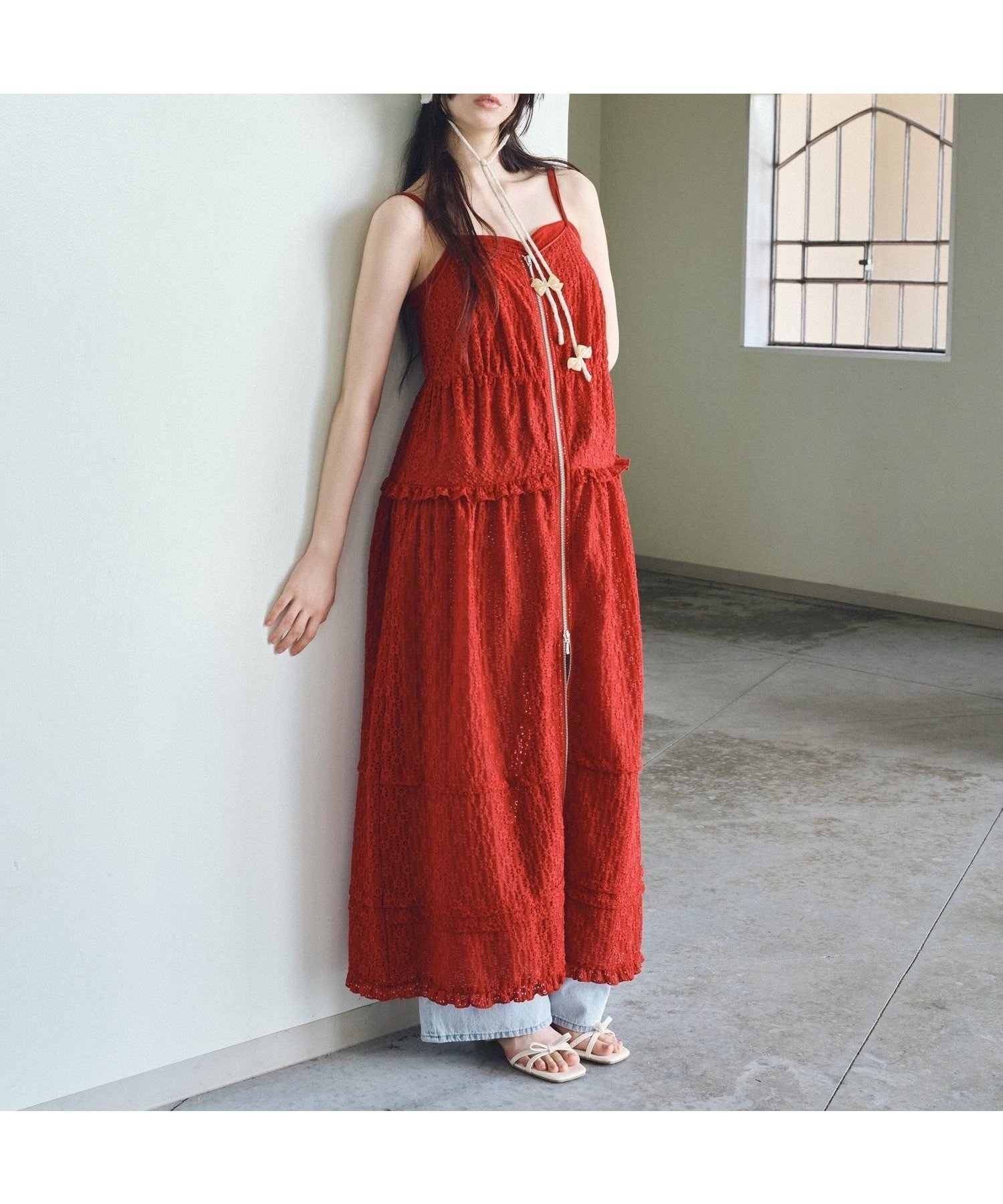 【ヘザー/Heather】のフラワーカットレースキャミワンピース インテリア・キッズ・メンズ・レディースファッション・服の通販 founy(ファニー) 　ファッション　Fashion　レディースファッション　Fashion for Women　ワンピース　Dresses　キャミソールワンピース　Camisole Dresses　インナー　Innerwear　キャミワンピース　Cami Dress, Slip Dress　ショート　Short, Short Length　デニム　Denim, Jeans Material　フェミニン　Feminine, Girly　フロント　Front, Front Design　レース　Lace, Lace Fabric　レッド|ID: prp329100004561072 ipo3291000000033015848