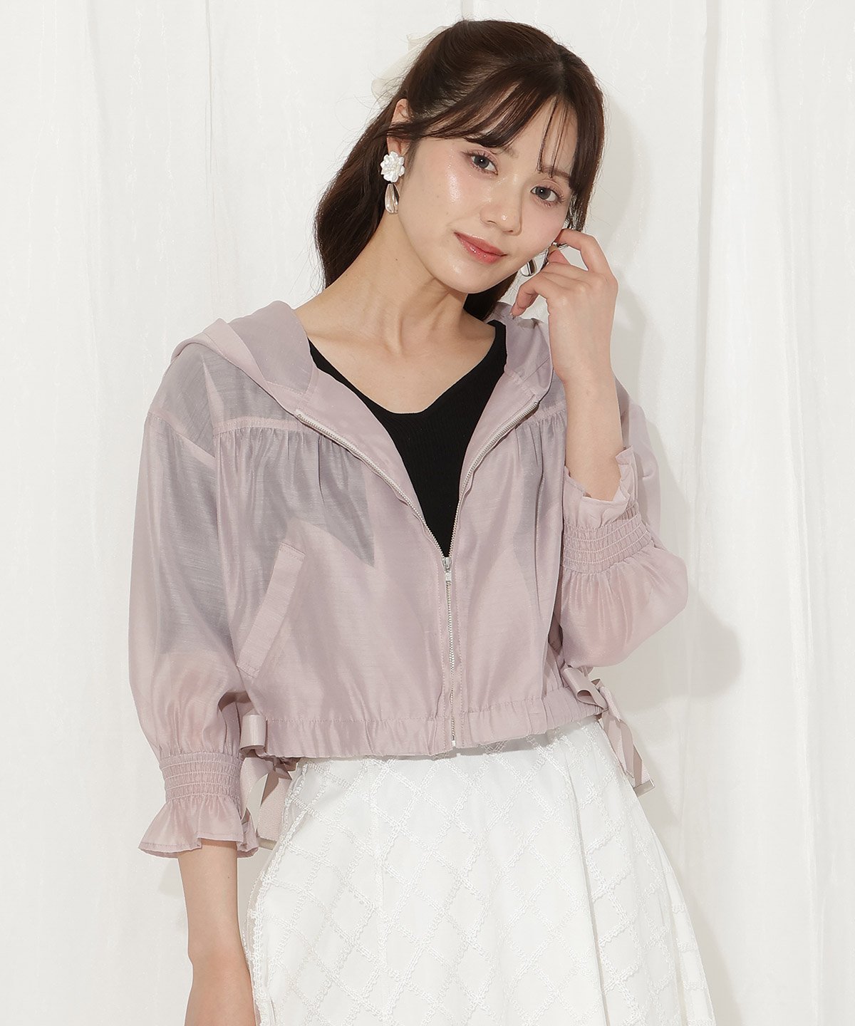 【ウィルセレクション/WILLSELECTION】のキャンディスリーブシアーパーカー インテリア・キッズ・メンズ・レディースファッション・服の通販 founy(ファニー) 　ファッション　Fashion　レディースファッション　Fashion for Women　トップス・カットソー　Cut & Sew Tops　レディースパーカー・カジュアルフーディー　Casual Hoodies & Sweatshirts　シアー　Sheer, See-Through　シャーリング　Shirring, Ruched　スリーブ　Sleeve, Long Sleeve / Short Sleeve　フィット　Fit, Slim Fit　フェミニン　Feminine, Girly　フロント　Front, Front Design　リボン　Ribbon, Bow　夏　Summer　春　Spring　S/S・春夏　SS, Spring/Summer, Warm Season　ピンク|ID: prp329100004561115 ipo3291000000033595643