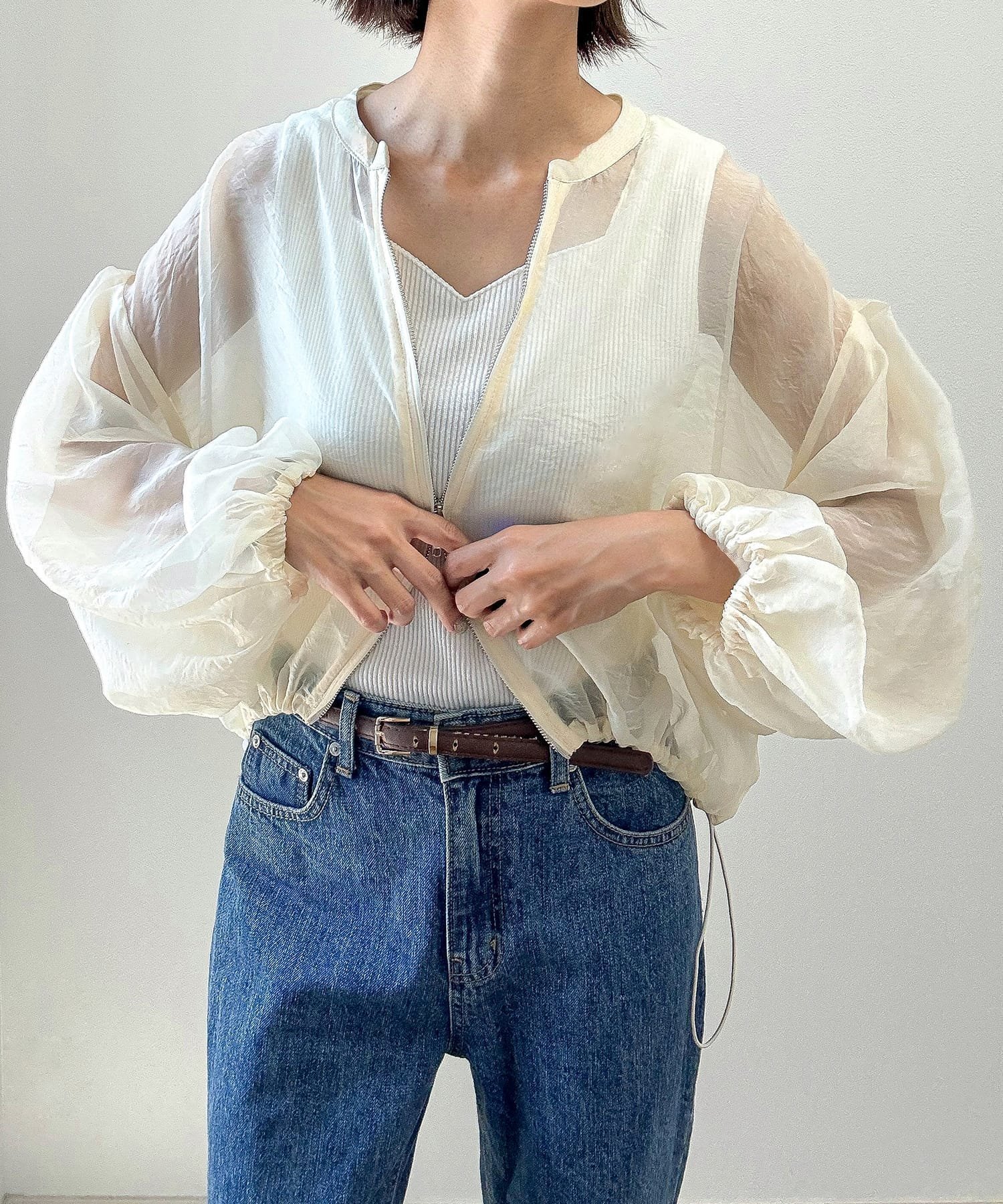 【ジュノア/JUNOAH】のダブルジップシアーブルゾン インテリア・キッズ・メンズ・レディースファッション・服の通販 founy(ファニー) 　ファッション　Fashion　レディースファッション　WOMEN　アウター　Coat Outerwear　ブルゾン　Blouson/Jackets　クリーム|ID: prp329100004561117 ipo3291000000032248936