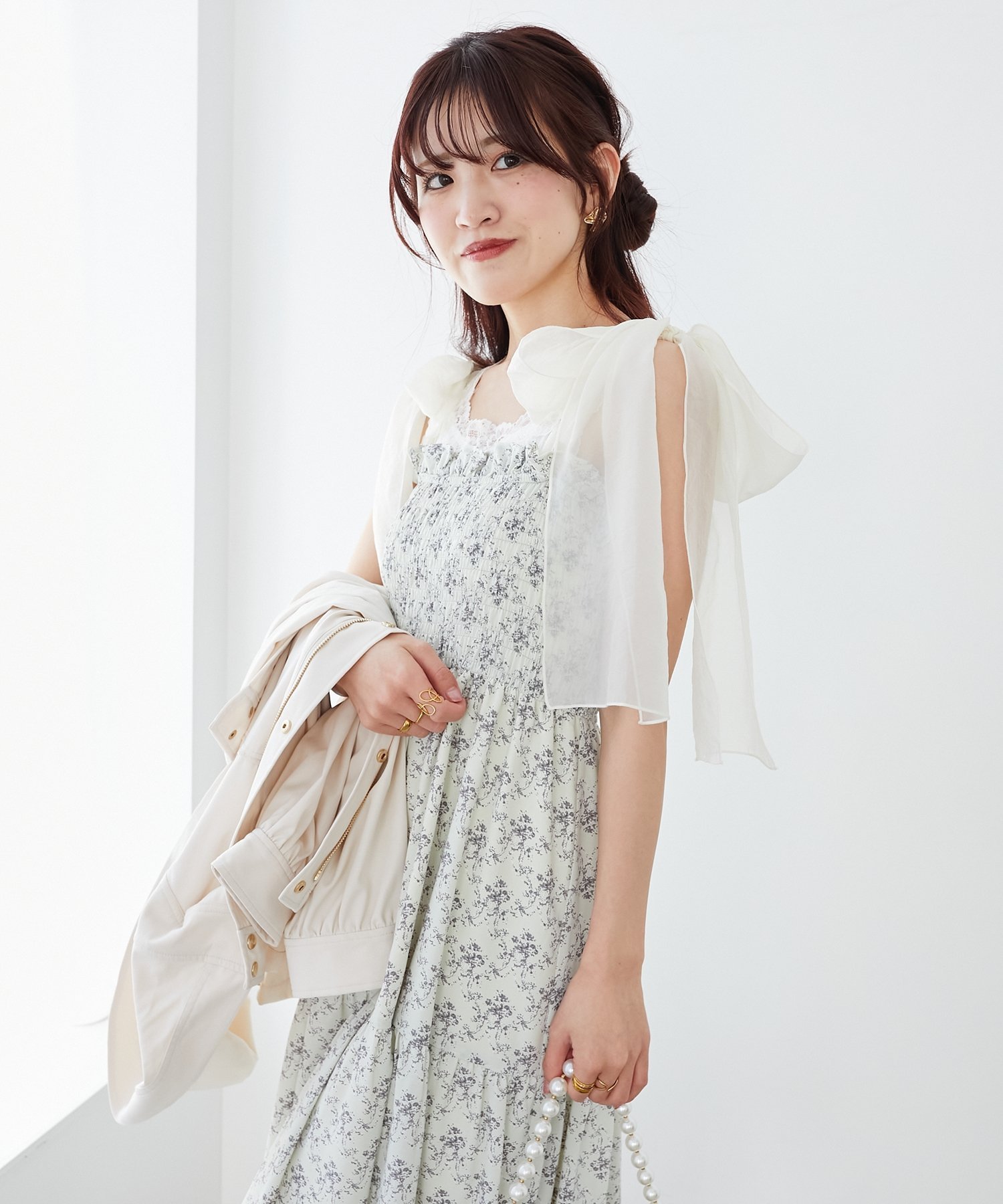 【マジェスティック レゴン/MAJESTIC LEGON】の2way肩リボンキャミワンピ インテリア・キッズ・メンズ・レディースファッション・服の通販 founy(ファニー) 　ファッション　Fashion　レディースファッション　WOMEN　ワンピース　Dress　キャミワンピース　No Sleeve Dresses　インナー　Inner　キャミワンピース　Cami Dress　シャーリング　Shirring　リボン　Ribbon　グリーン柄|ID: prp329100004561135 ipo3291000000032249249