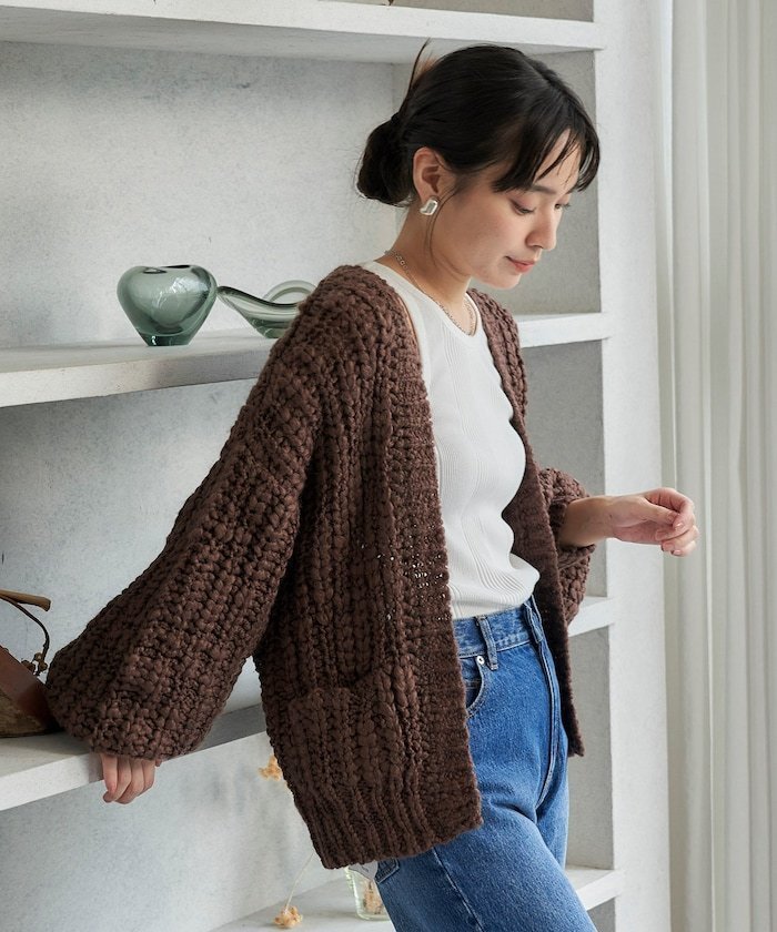 【フリークスストア/FREAK'S STORE】のローゲージニットカーディガン 24AW インテリア・キッズ・メンズ・レディースファッション・服の通販 founy(ファニー) 　ファッション　Fashion　レディースファッション　WOMEN　トップス・カットソー　Tops/Tshirt　ニット　Knit Tops　カーディガン　Cardigans　2024年　2024　2024-2025秋冬・A/W　Aw/Autumn/Winter/Fw/Fall/2024-2025　冬　Winter　カーディガン　Cardigan　スリーブ　Sleeve　手編み　Hand Knitting　A/W・秋冬　Aw・Autumn/Winter・Fw・Fall-Winter　ブラウン|ID: prp329100004561151 ipo3291000000032249424