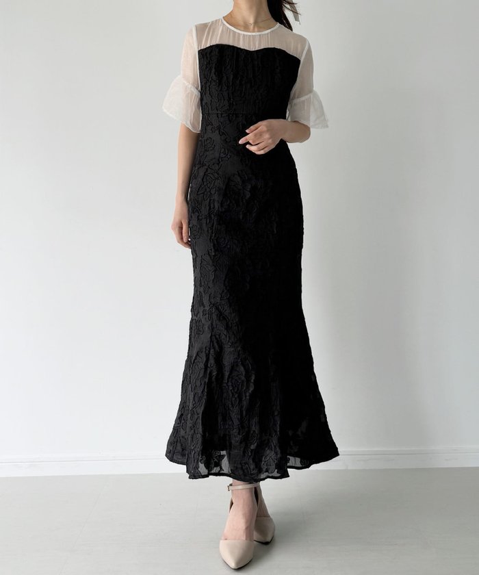 【ジュノア/JUNOAH】のシアージャガードマーメイドワンピース インテリア・キッズ・メンズ・レディースファッション・服の通販 founy(ファニー) https://founy.com/ ファッション Fashion レディースファッション WOMEN ワンピース Dress シアー Sheer |ID: prp329100004561175 ipo3291000000032249652