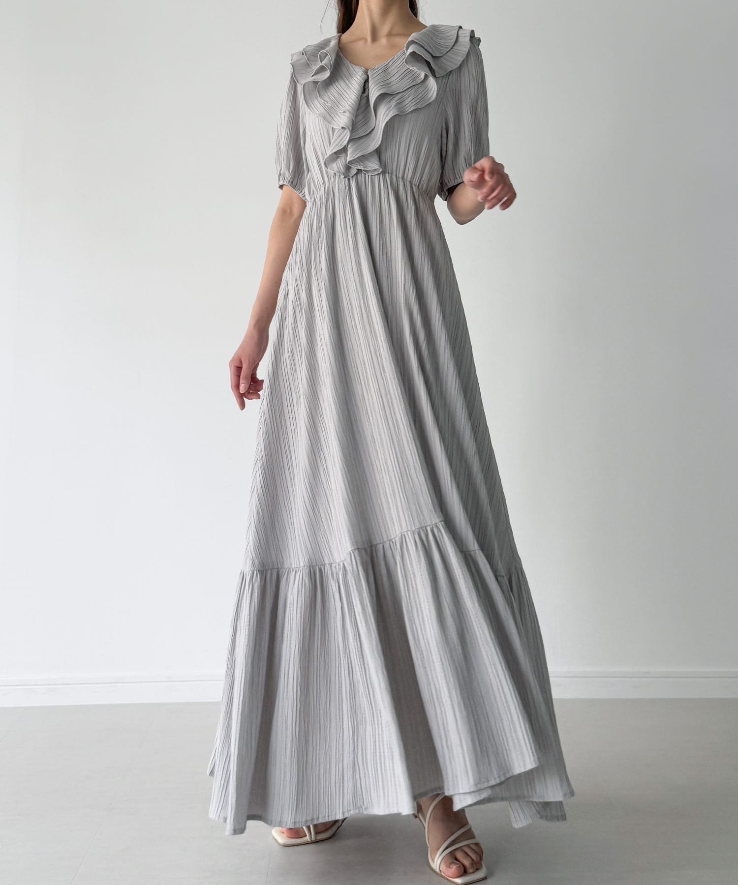 【ジュノア/JUNOAH】の楊柳フリルカラーティアードワンピース インテリア・キッズ・メンズ・レディースファッション・服の通販 founy(ファニー) 　ファッション　Fashion　レディースファッション　WOMEN　ワンピース　Dress　ブルー|ID: prp329100004561179 ipo3291000000032249703