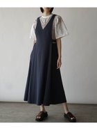 【ラシュッド/LASUD】のメッシュレイヤードVネックワンピース ネイビー|ID: prp329100004561184 ipo3291000000032249746