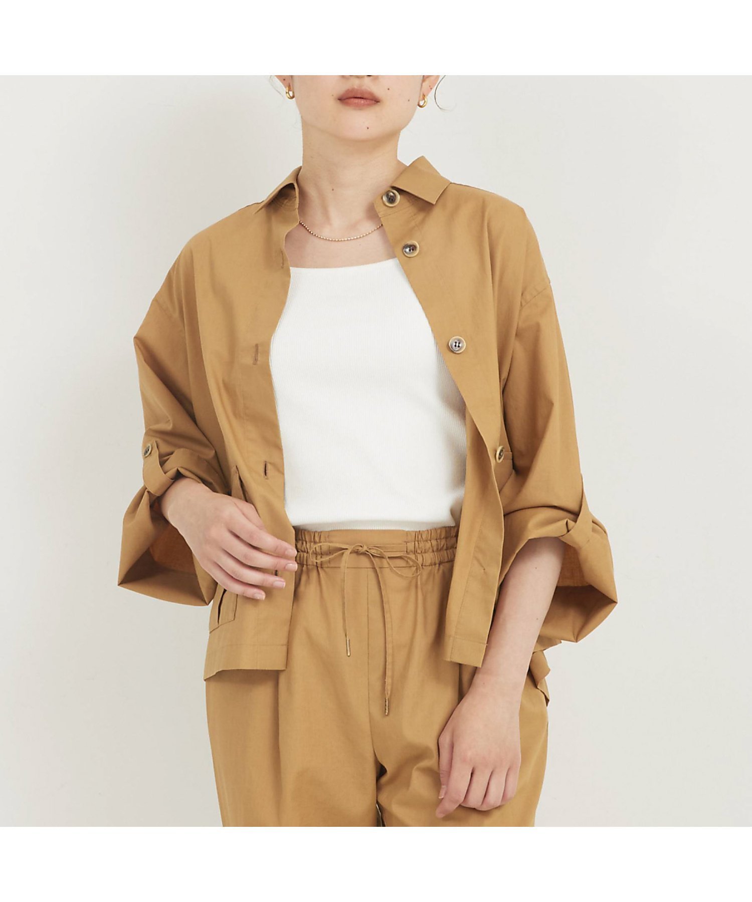 【カリテ/qualite】のダンプシャツブルゾン インテリア・キッズ・メンズ・レディースファッション・服の通販 founy(ファニー) 　ファッション　Fashion　レディースファッション　WOMEN　アウター　Coat Outerwear　ブルゾン　Blouson/Jackets　トップス・カットソー　Tops/Tshirt　シャツ/ブラウス　Shirts/Blouses　おすすめ　Recommend　セットアップ　Set Up　センター　Center　夏　Summer　ベージュ|ID: prp329100004561218 ipo3291000000032250103